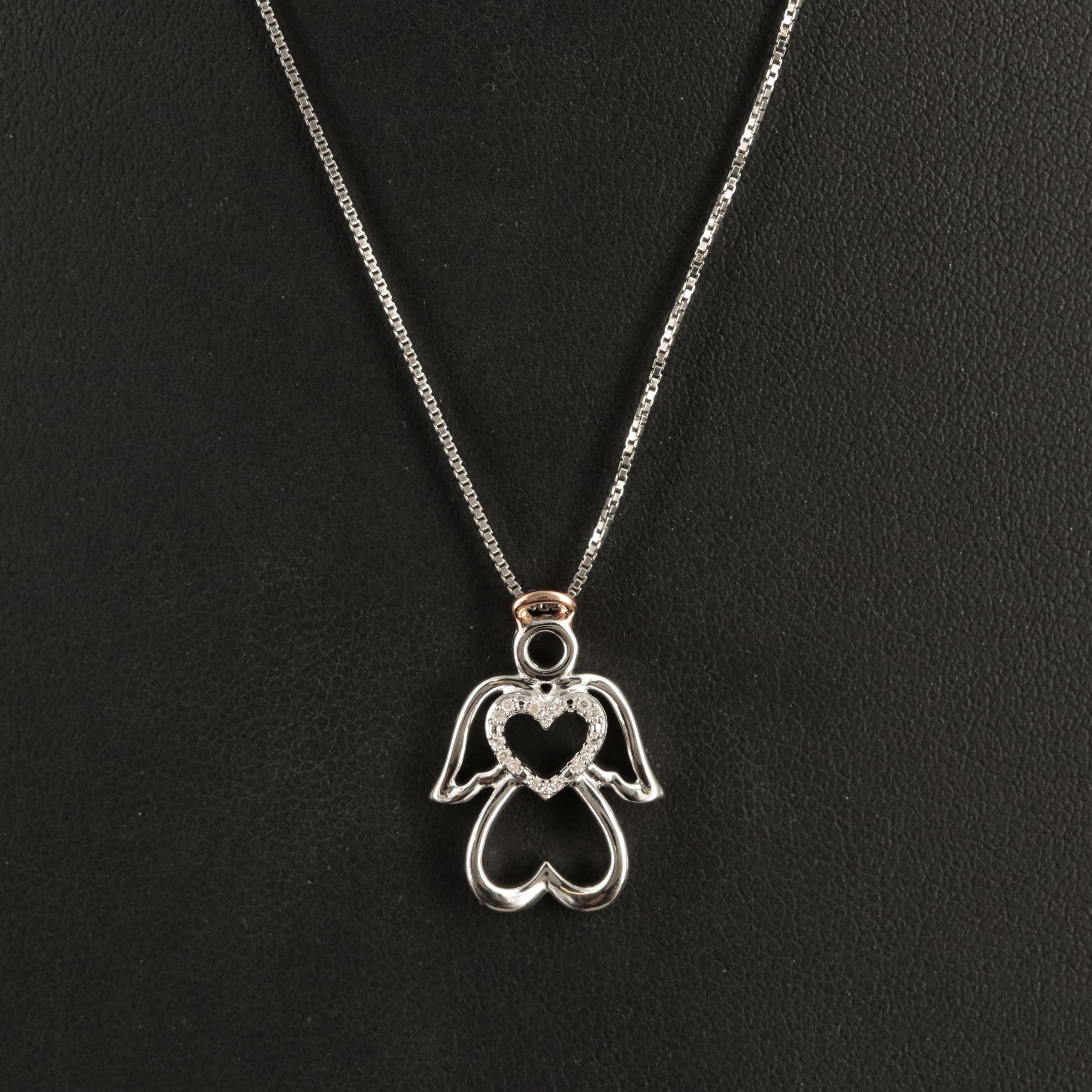 Sterling Diamond Angel Heart Pendant Necklace