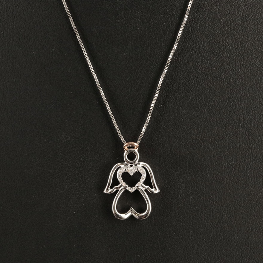 Sterling Diamond Angel Heart Pendant Necklace