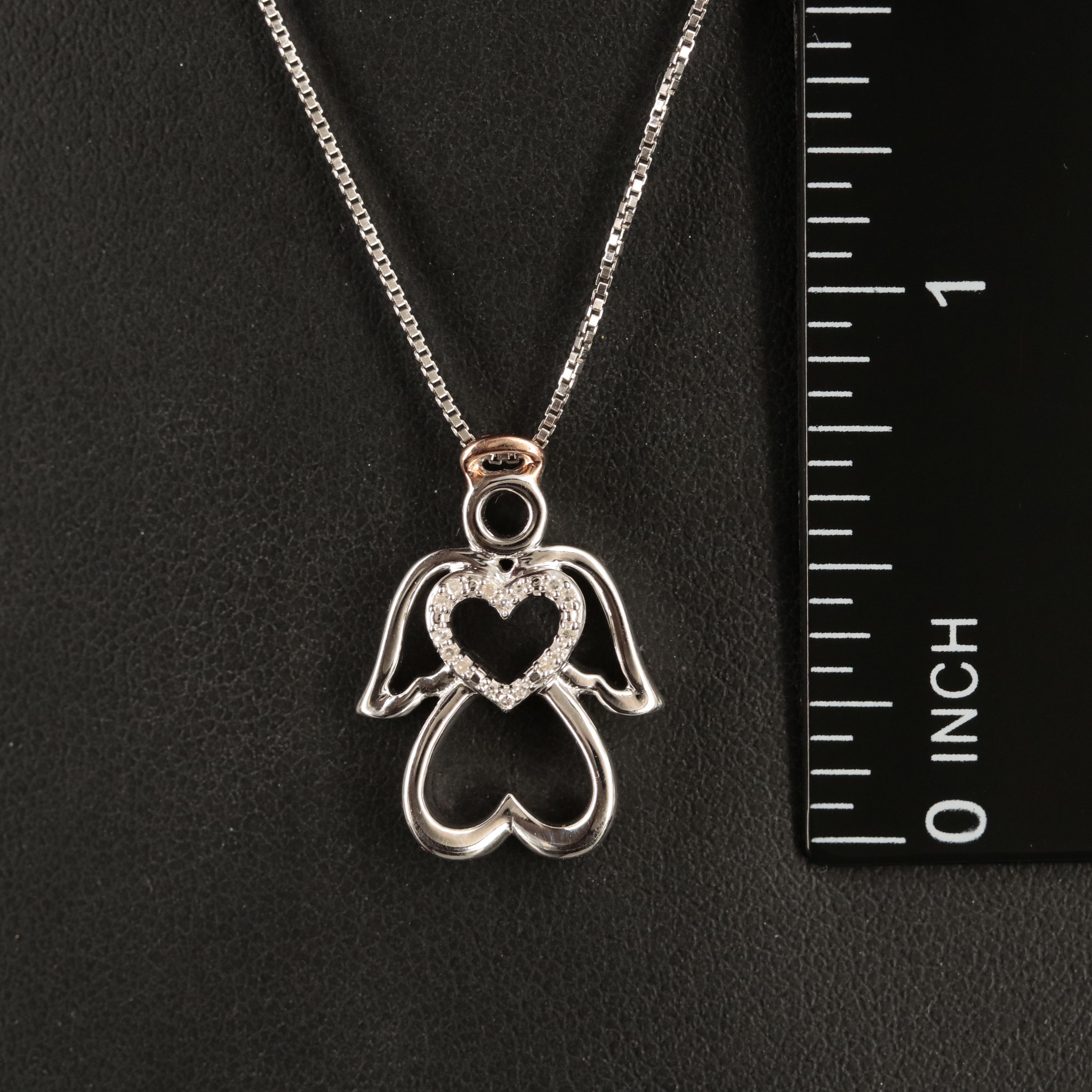 Sterling Diamond Angel Heart Pendant Necklace