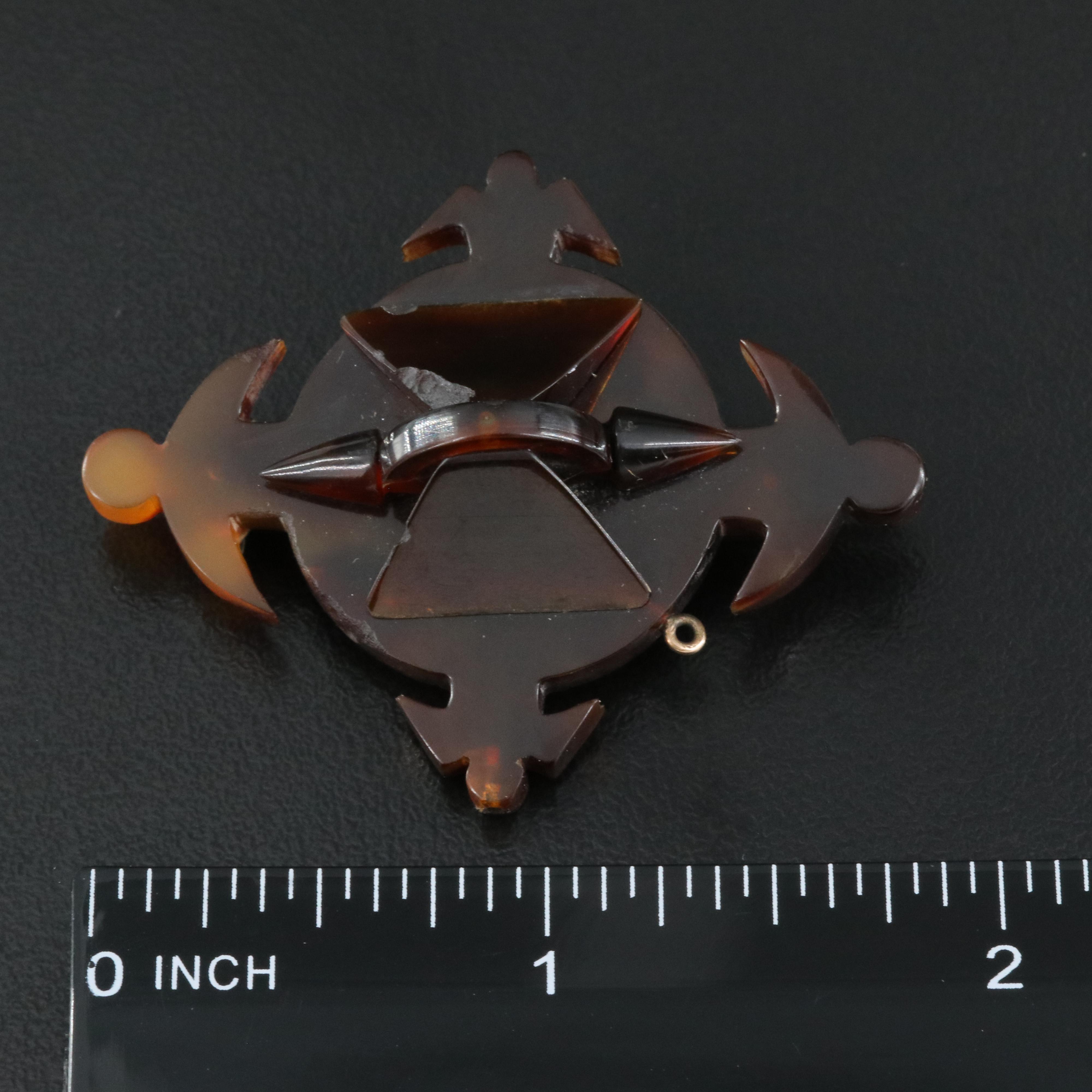 Victorian Brooches Including Coral and Tortoise Shell