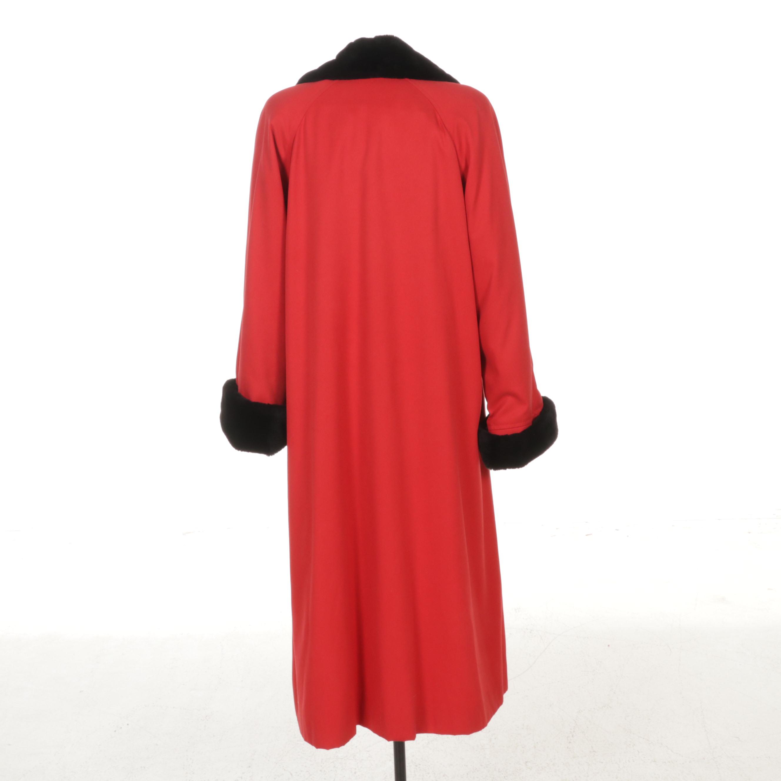 Christian Dior Red Coat with Sheared Beaver Fur Lining and Enameled Buttons