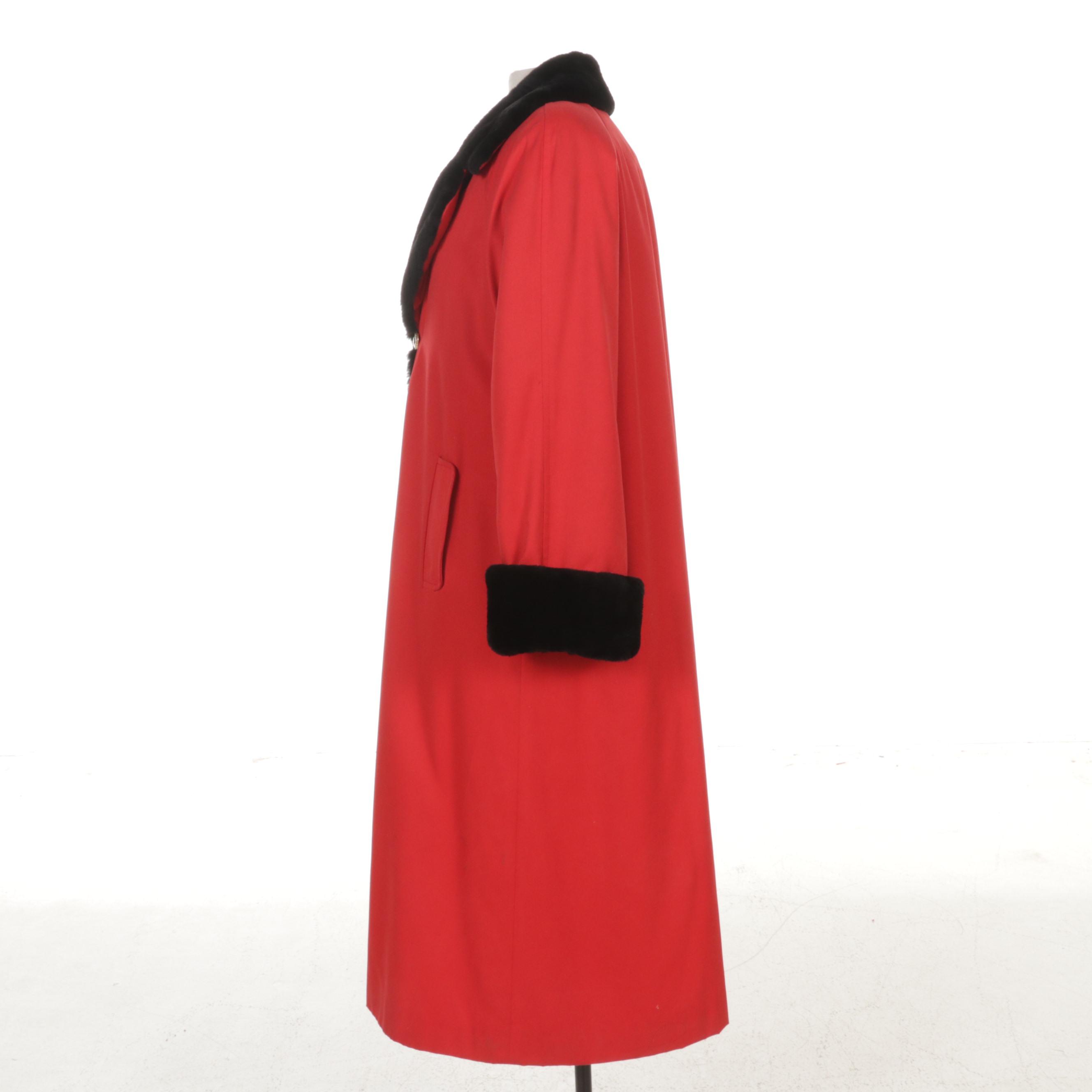Christian Dior Red Coat with Sheared Beaver Fur Lining and Enameled Buttons