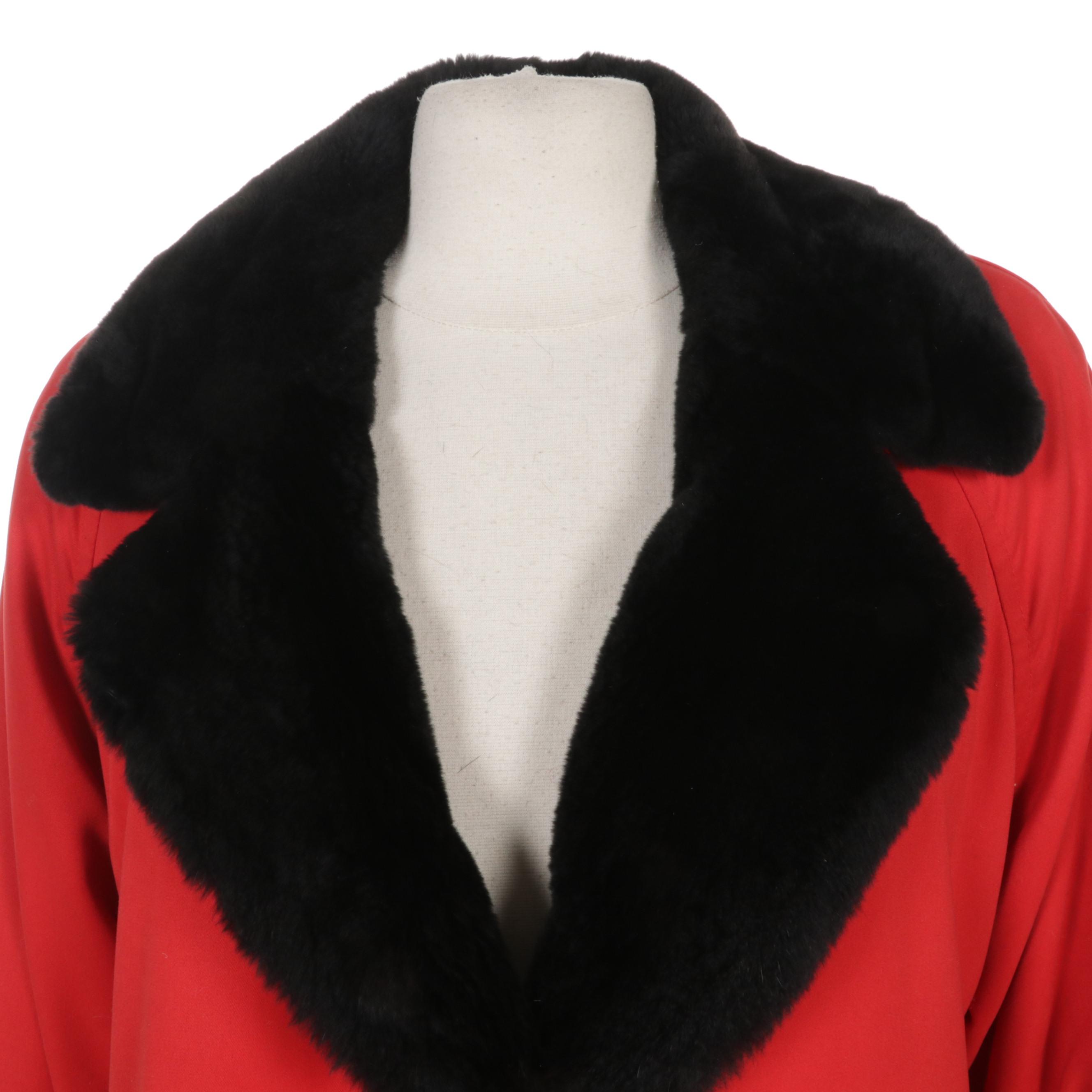 Christian Dior Red Coat with Sheared Beaver Fur Lining and Enameled Buttons
