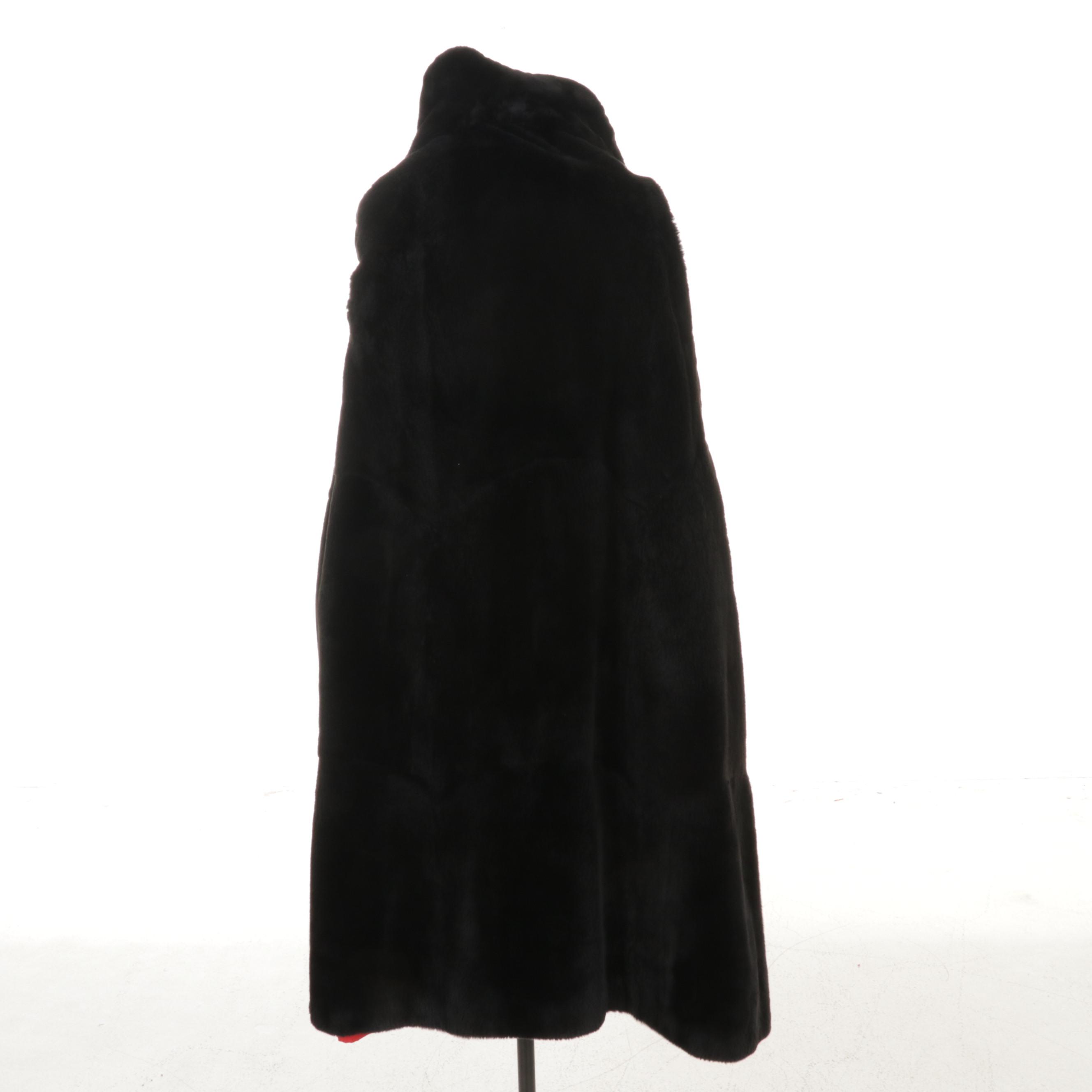 Christian Dior Red Coat with Sheared Beaver Fur Lining and Enameled Buttons