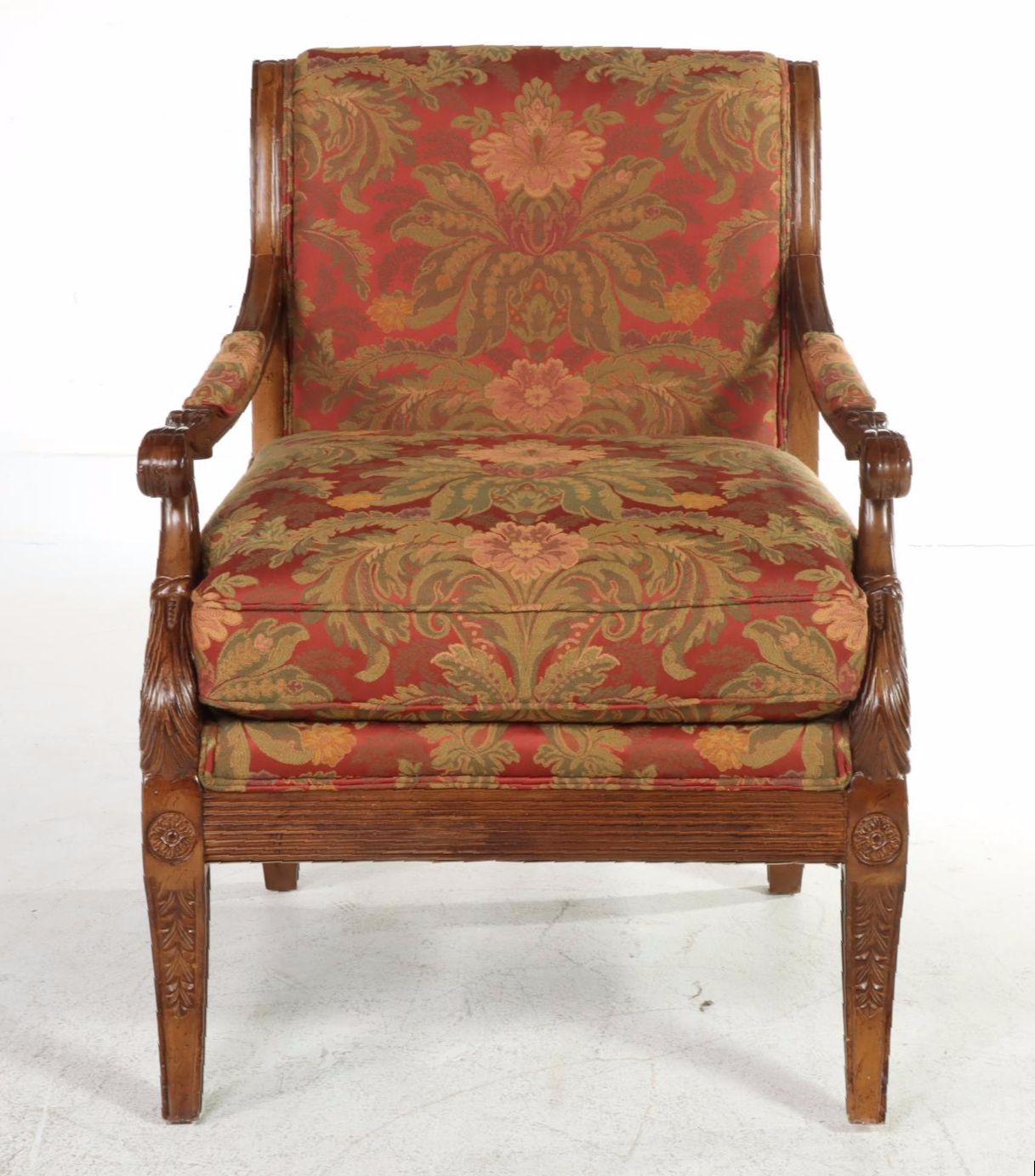 Wesley Hall Empire Style Beech and Custom-Upholstered Fauteuil