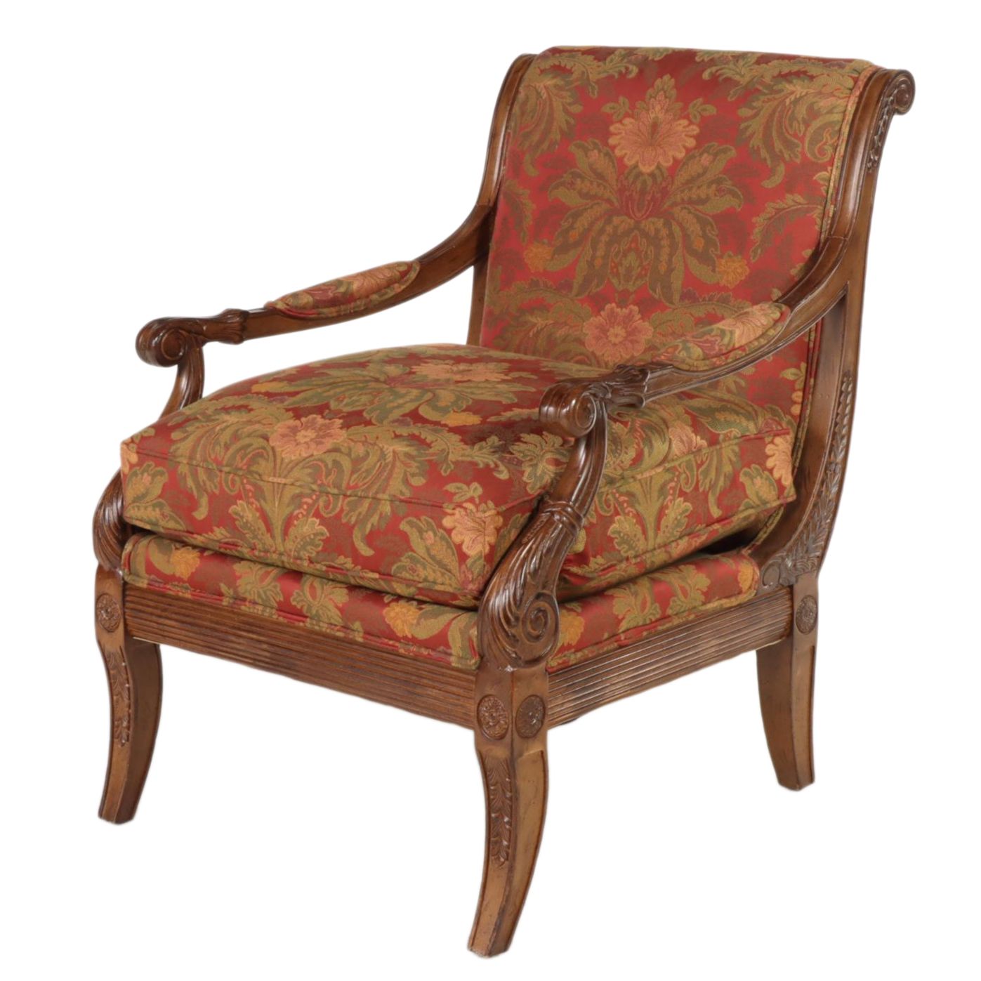 Wesley Hall Empire Style Beech and Custom-Upholstered Fauteuil