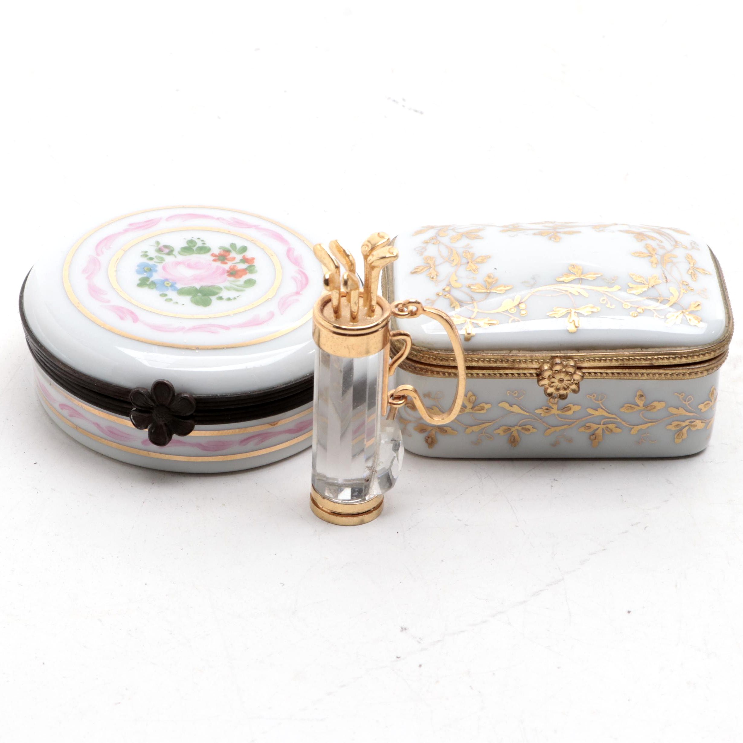 Le Tallec and Other Limoges Porcelain Boxes with Swarovski Crystal Golf Clubs