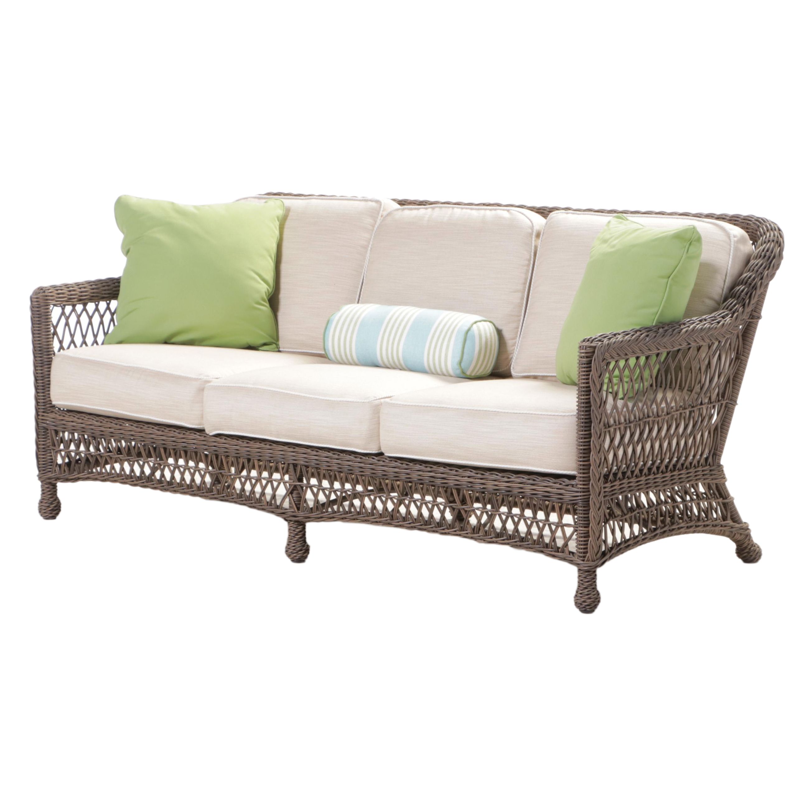 Frontgate "Hampton" Resin Wicker Patio Sofa in Driftwood Finish