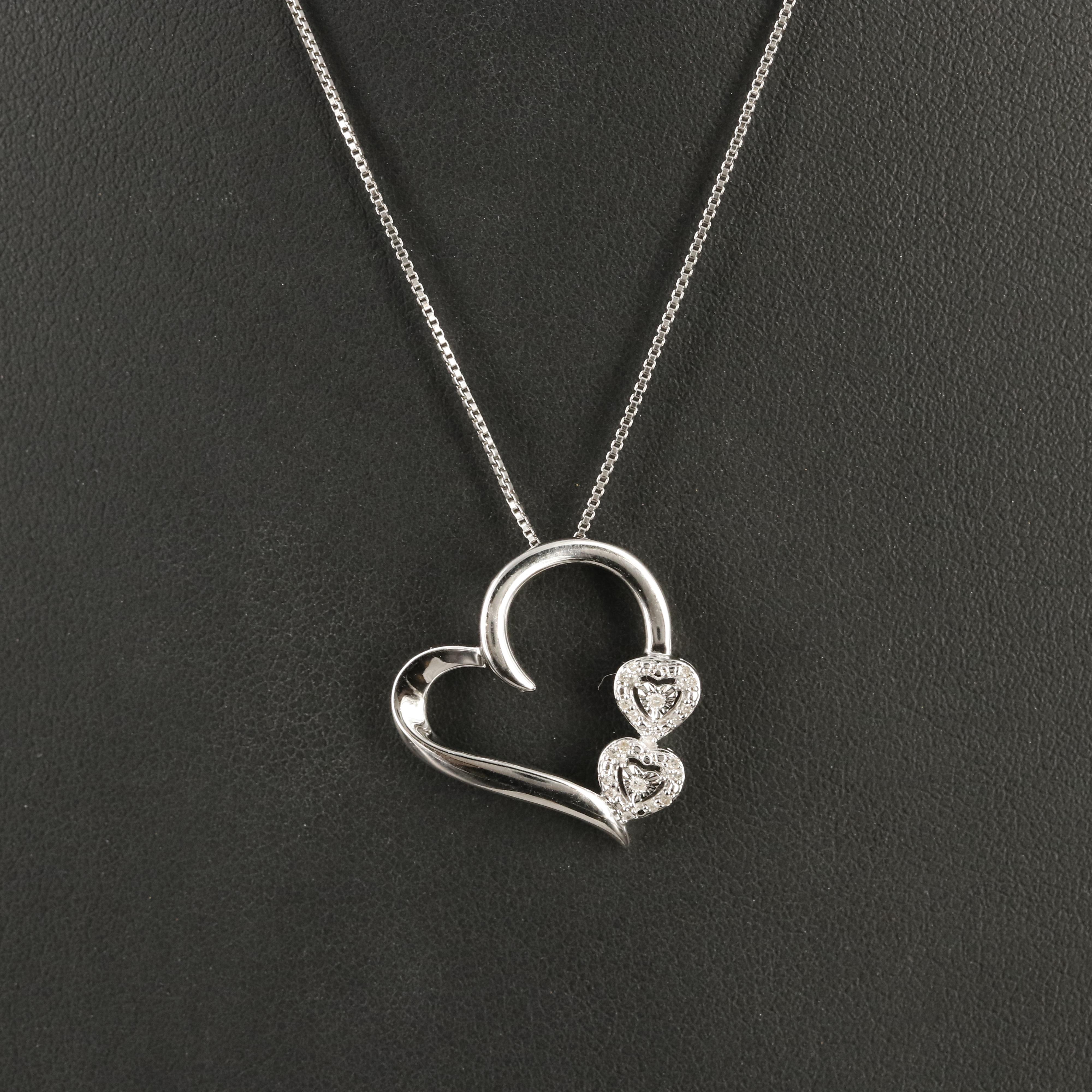 Sterling Diamond Heart Pendant Necklace