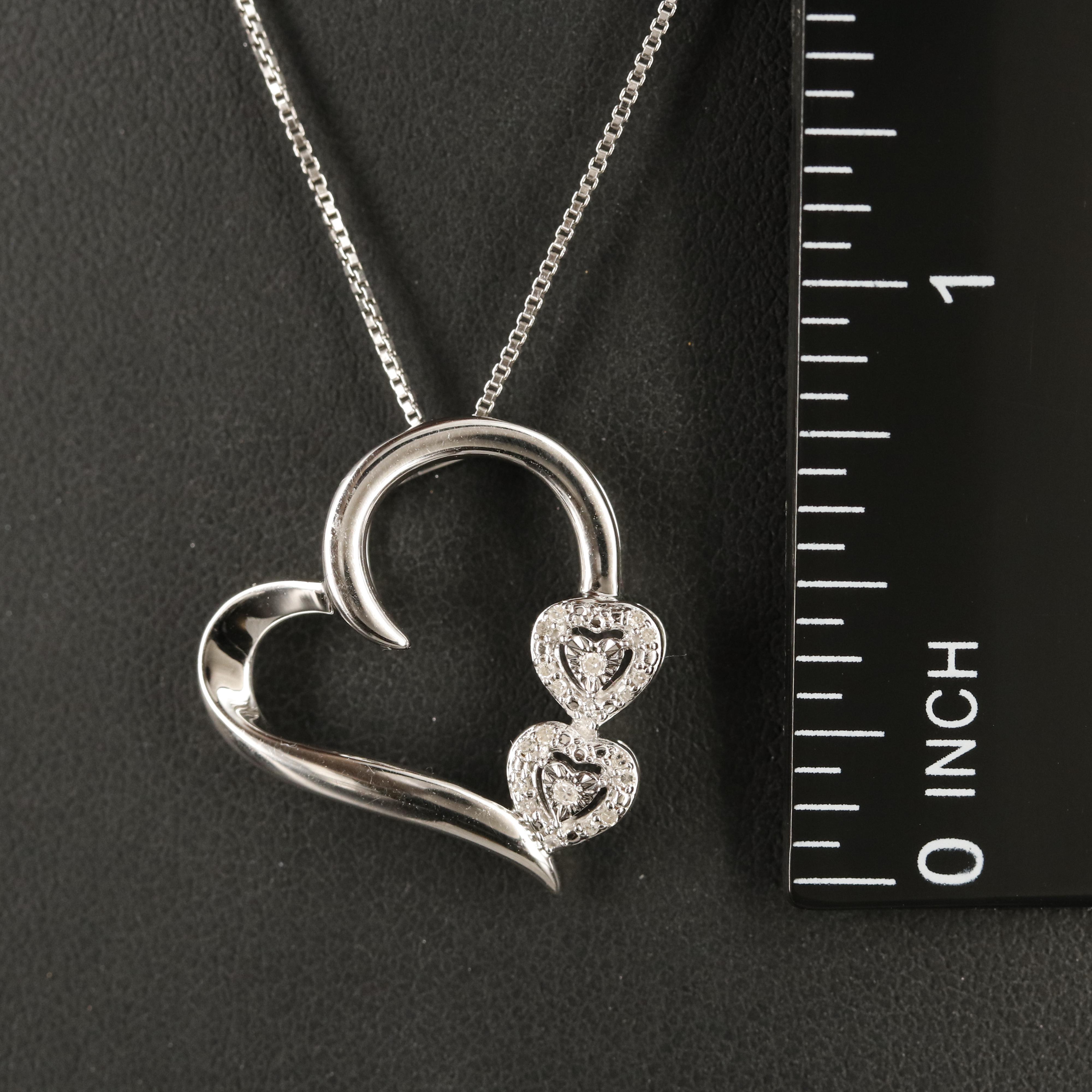 Sterling Diamond Heart Pendant Necklace
