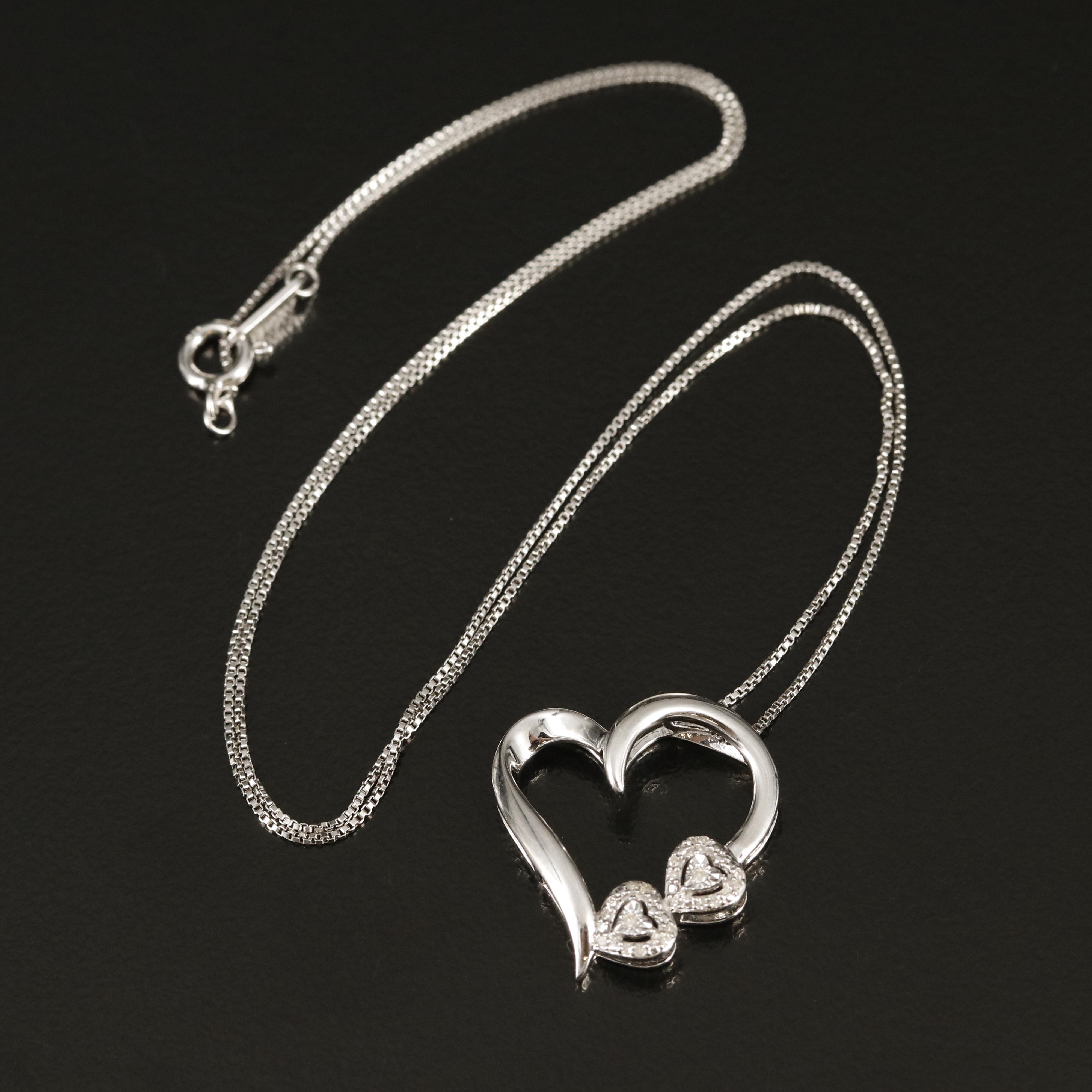 Sterling Diamond Heart Pendant Necklace