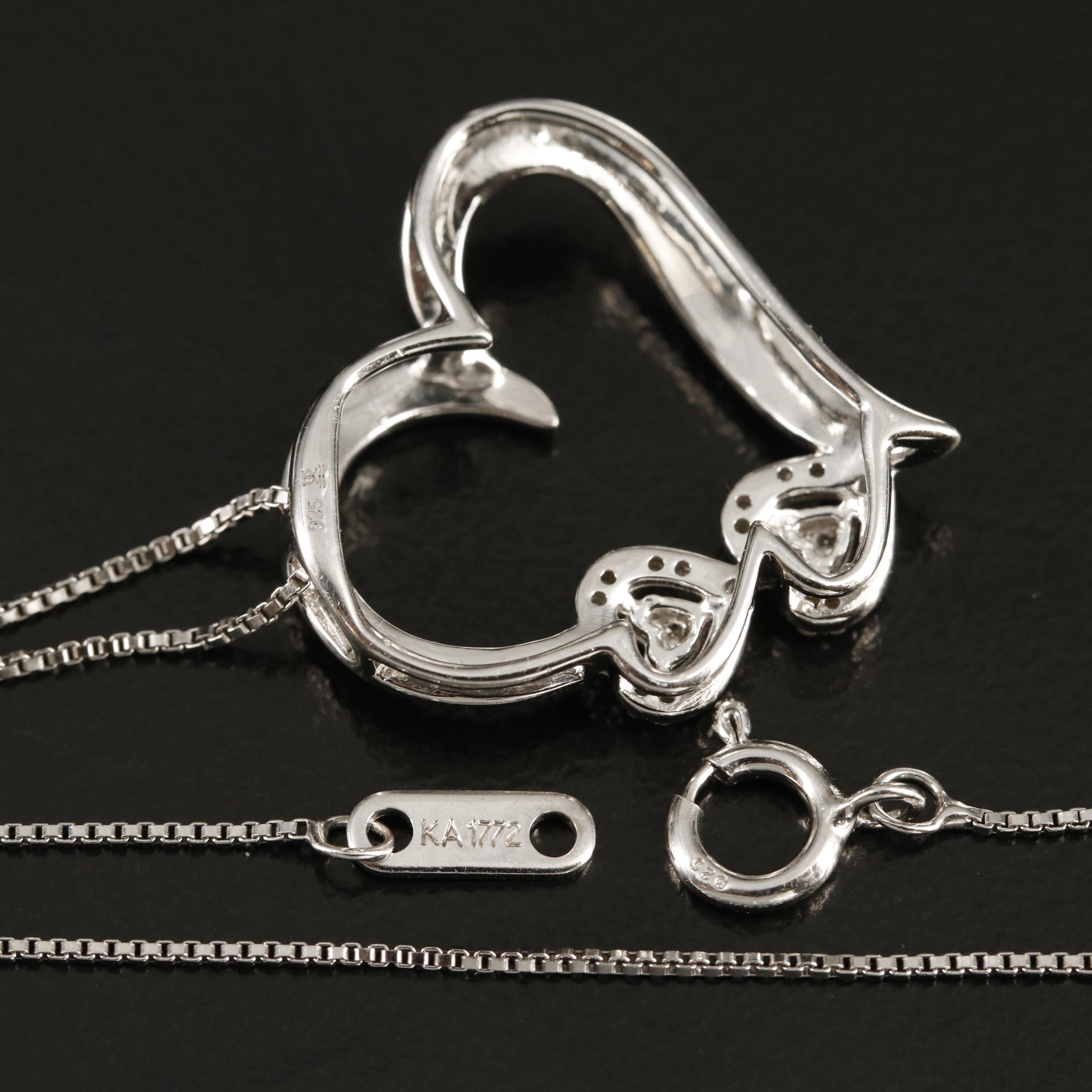 Sterling Diamond Heart Pendant Necklace
