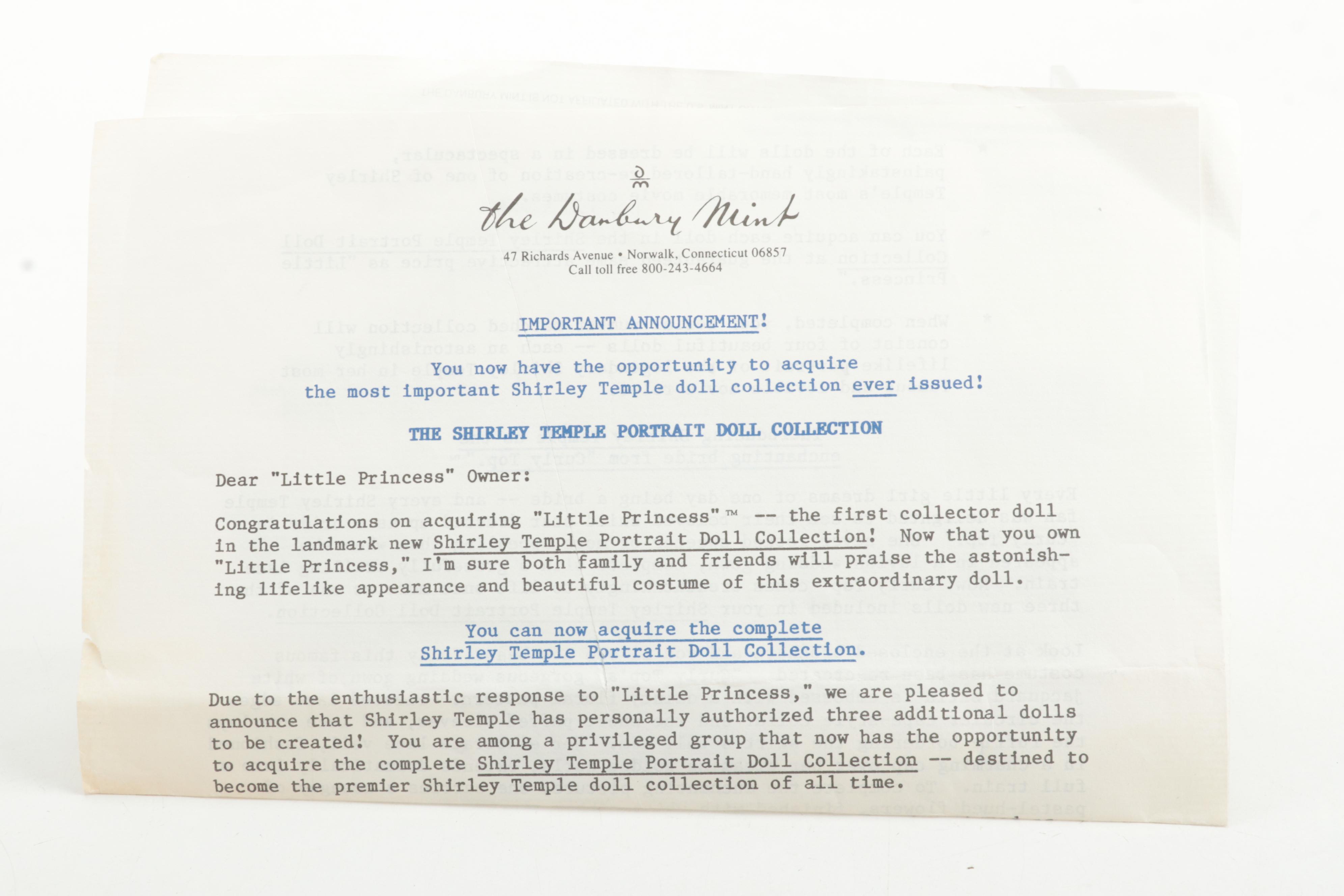 Danbury Mint "Little Princess" Shirley Temple Doll in Packaging