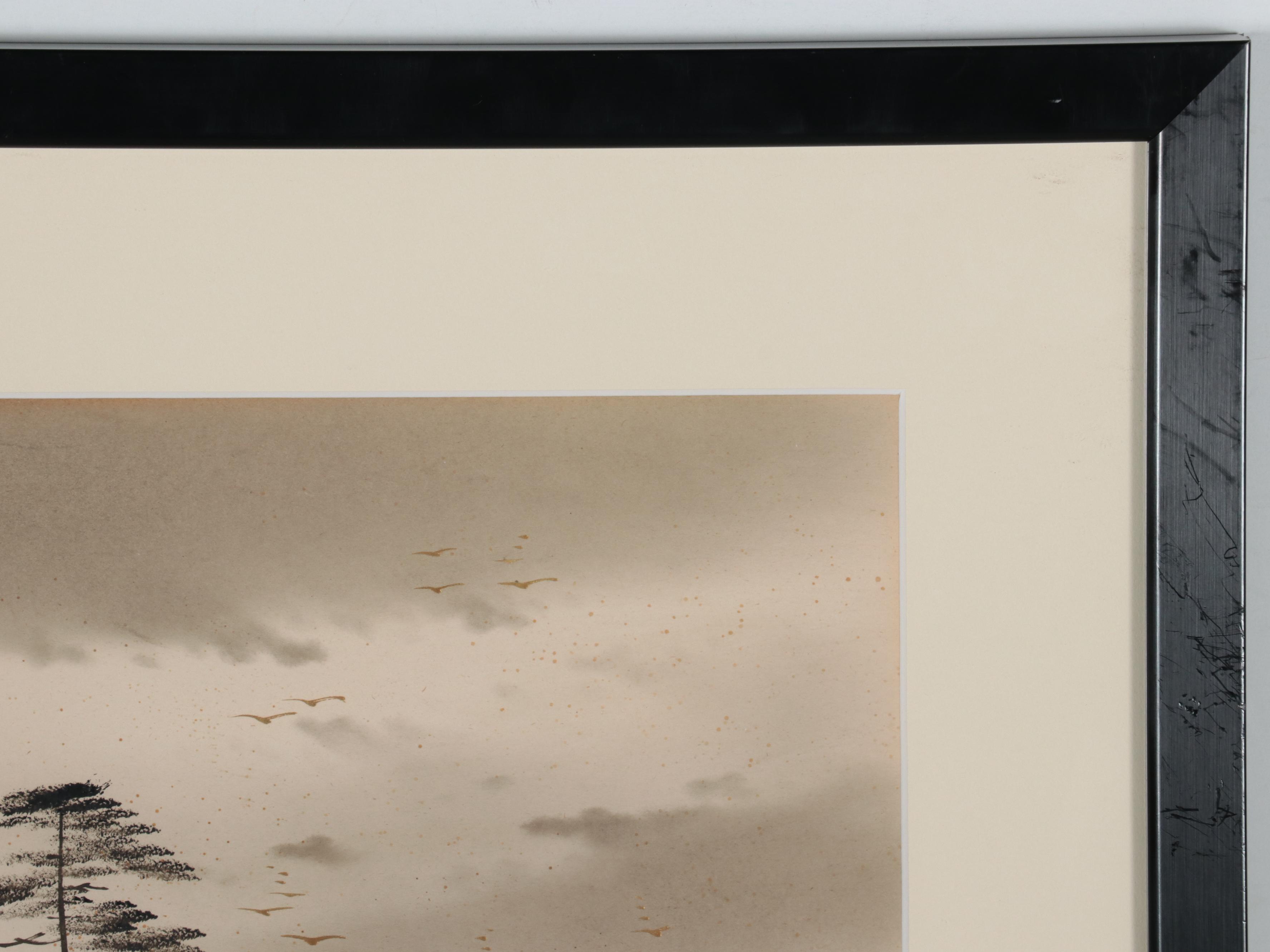 Japanese Watercolor Painting of River Landscape