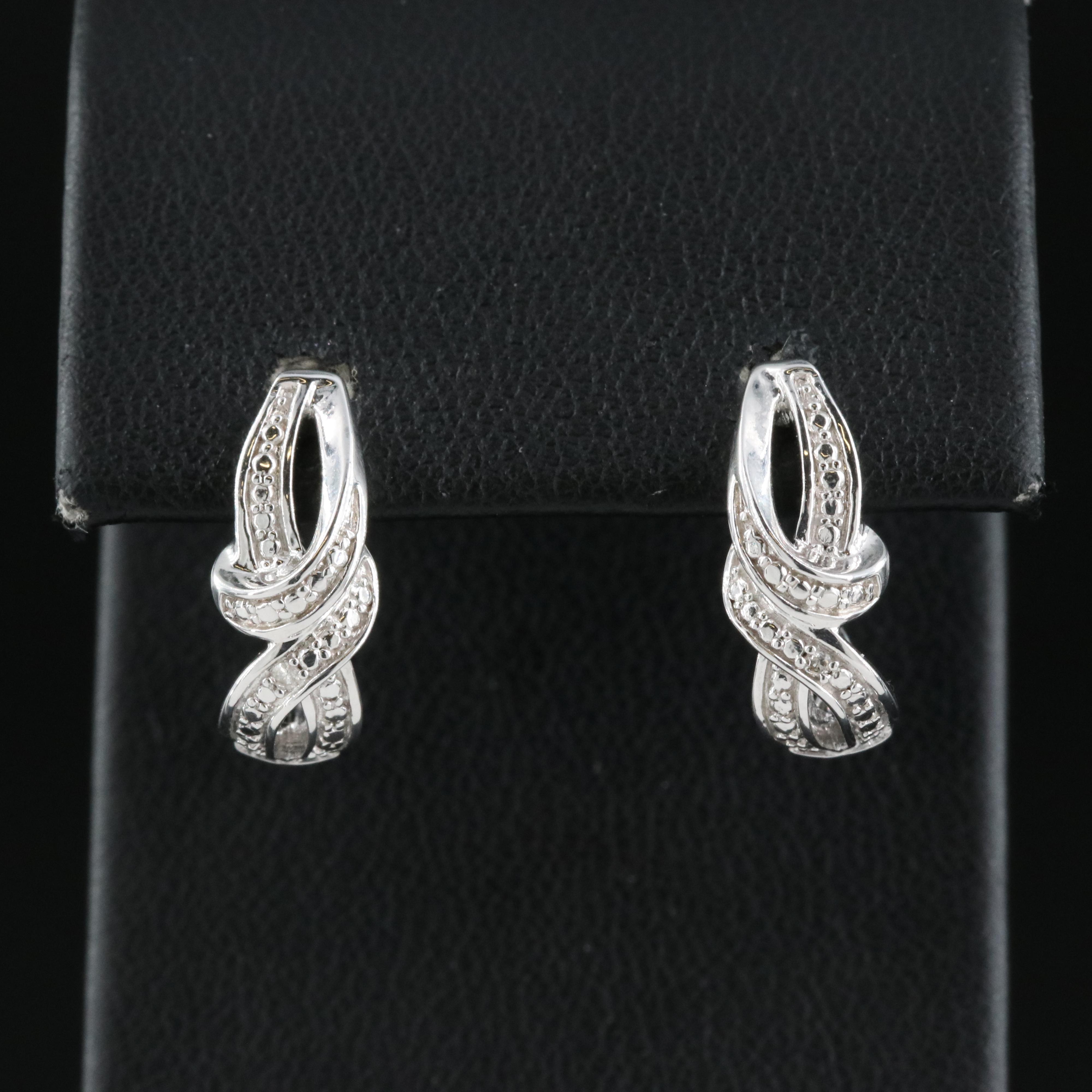 Sterling Diamond J Hoop Earrings