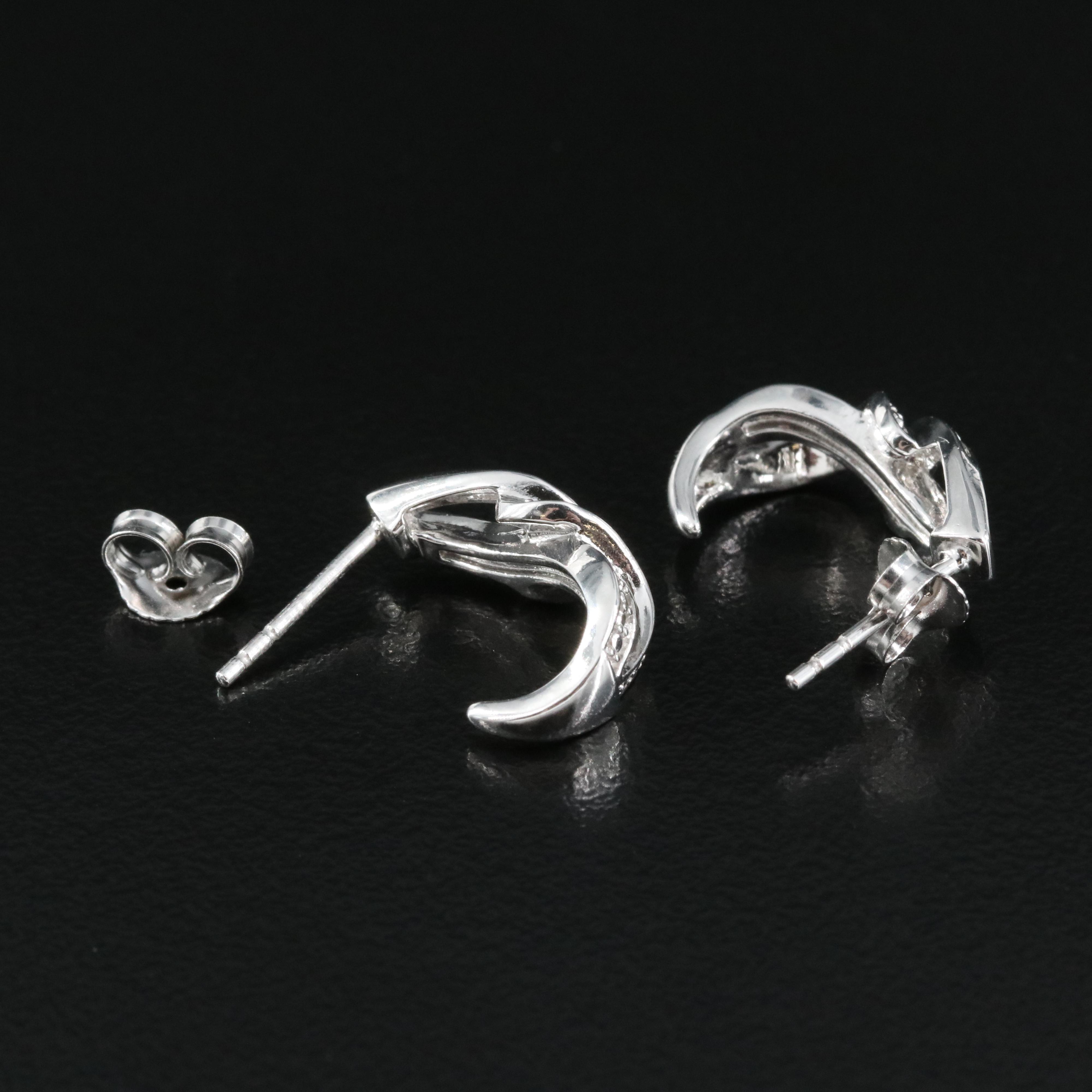 Sterling Diamond J Hoop Earrings