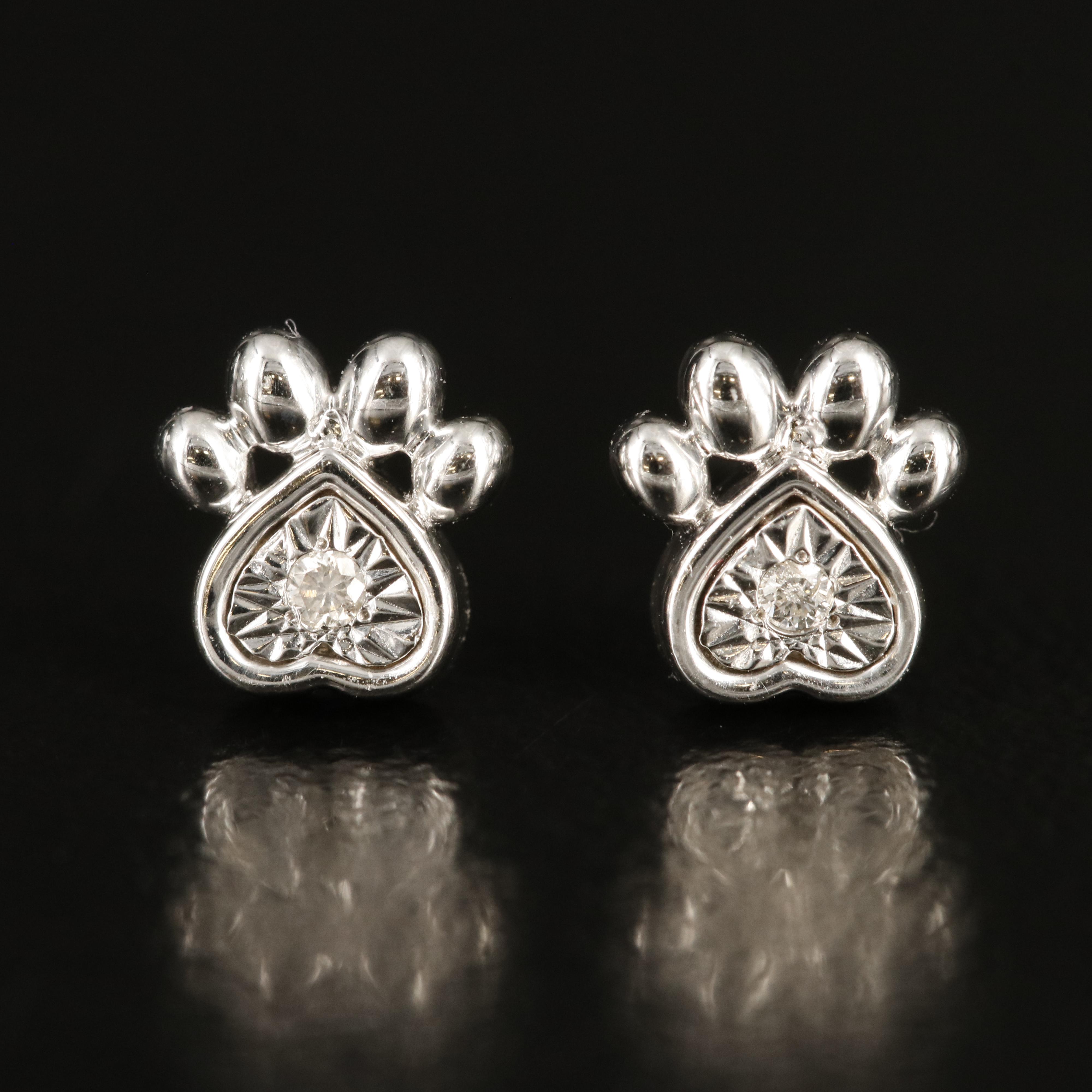 Hallmark Sterling Diamond Paw Print Earrings