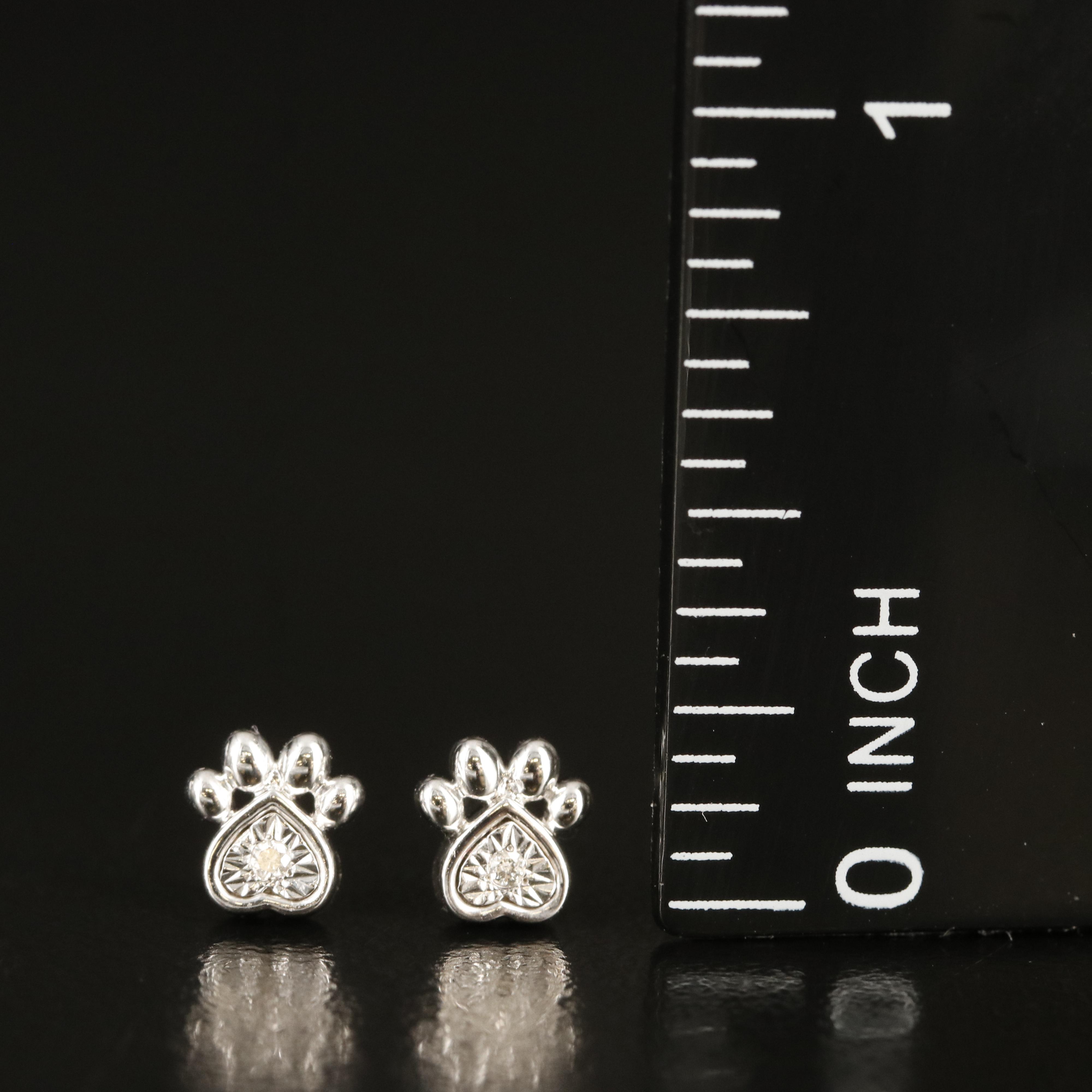 Hallmark Sterling Diamond Paw Print Earrings