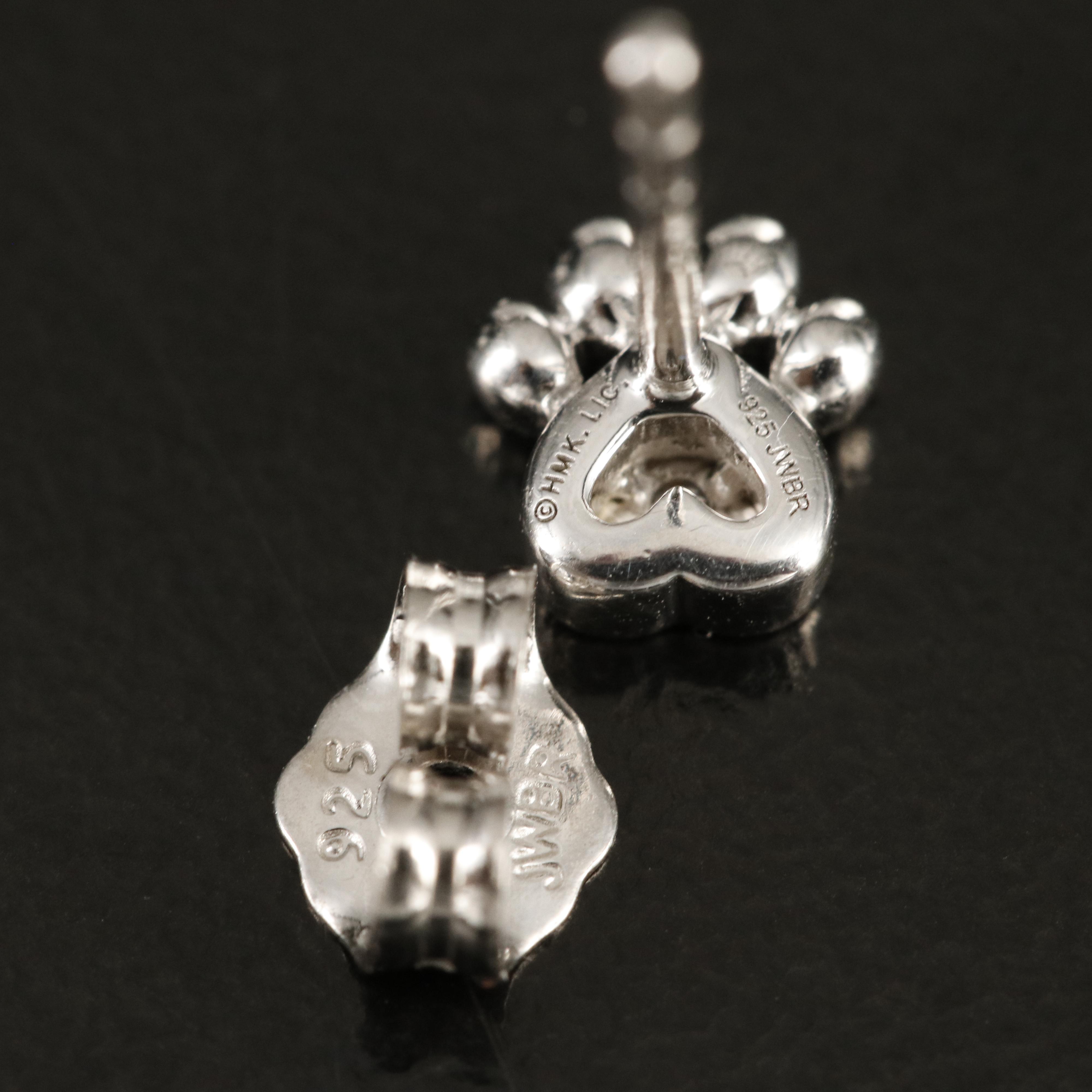 Hallmark Sterling Diamond Paw Print Earrings