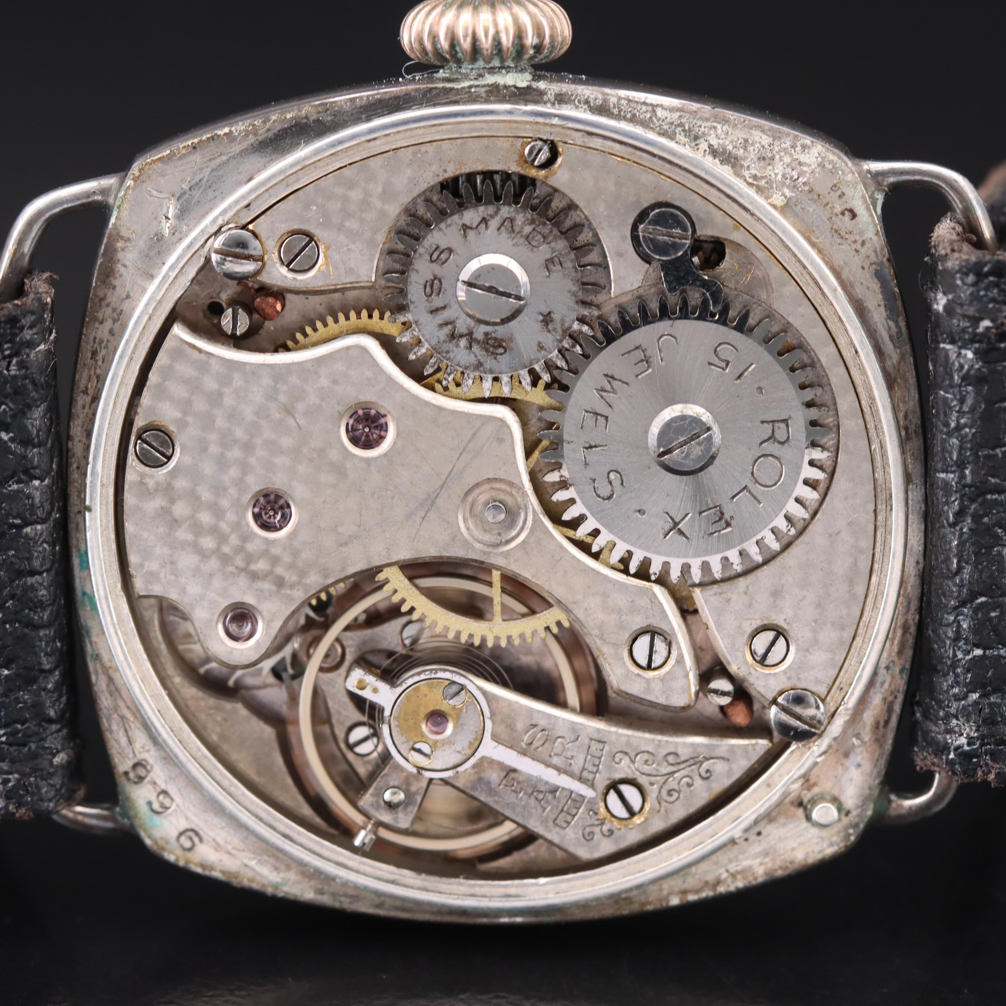 Early 1920s Sterling Silver Rolex Cusion Shape Watch