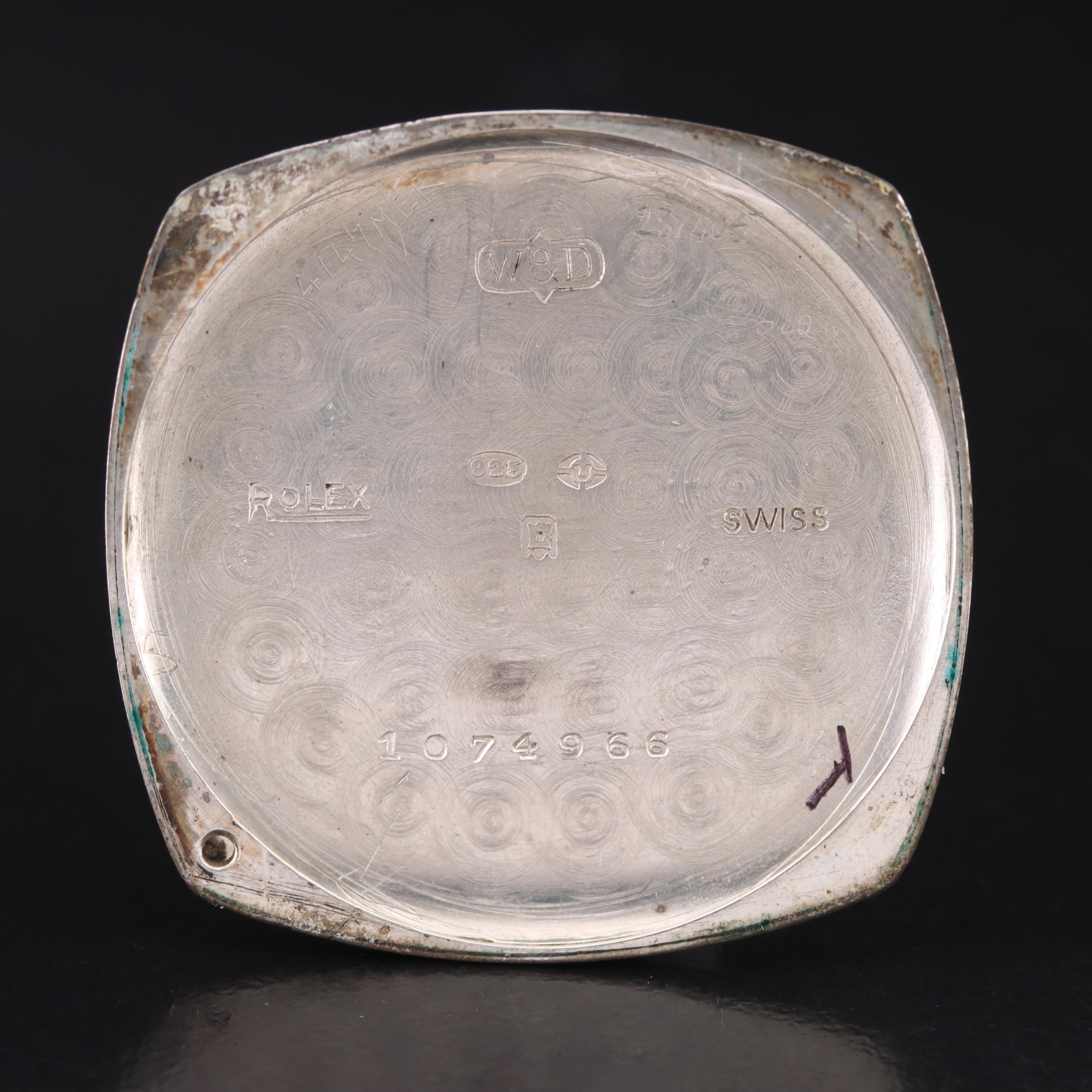 Early 1920s Sterling Silver Rolex Cusion Shape Watch