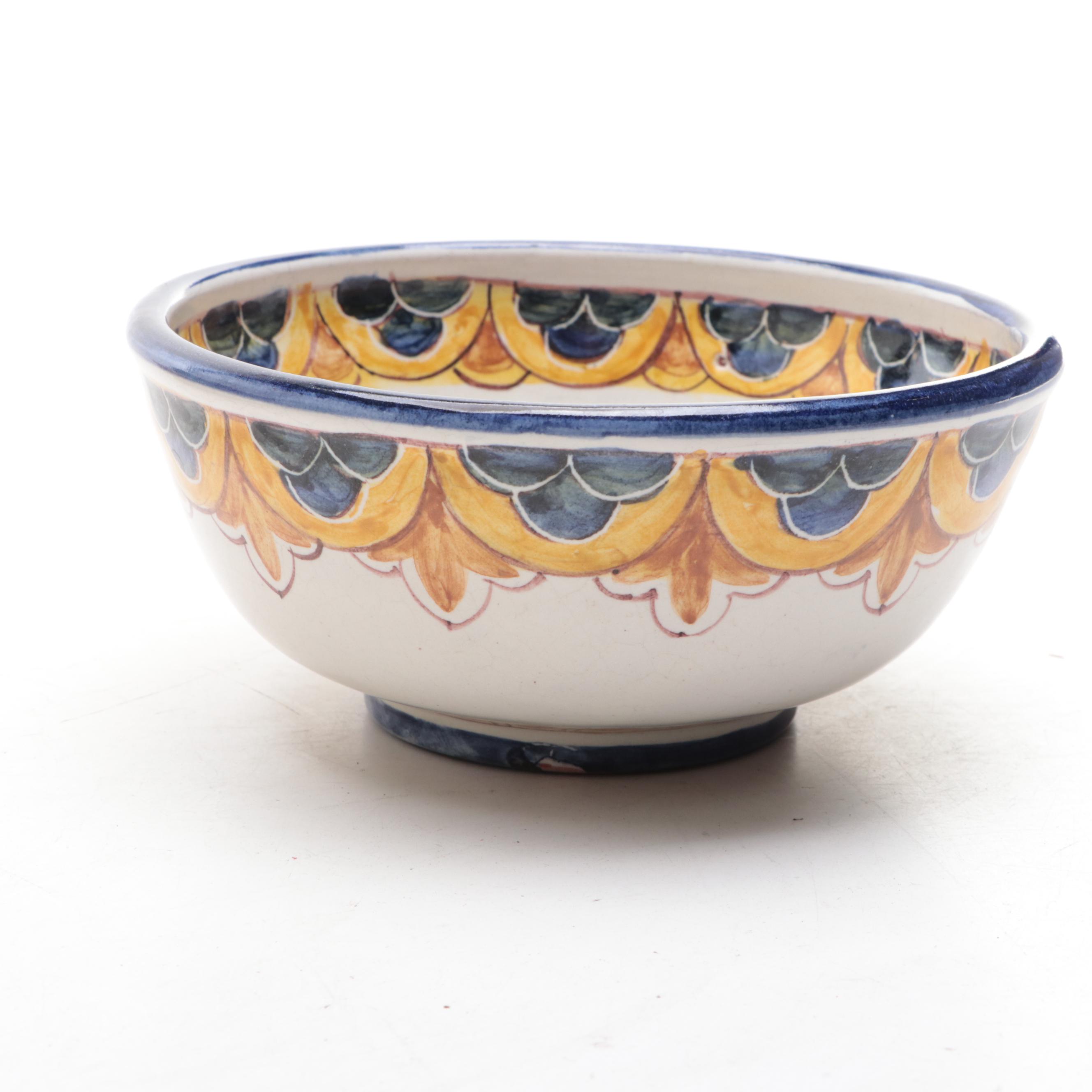 Fitz and Floyd Old World Rabbit Candle Holder with Hand-Painted Pottery Bowl