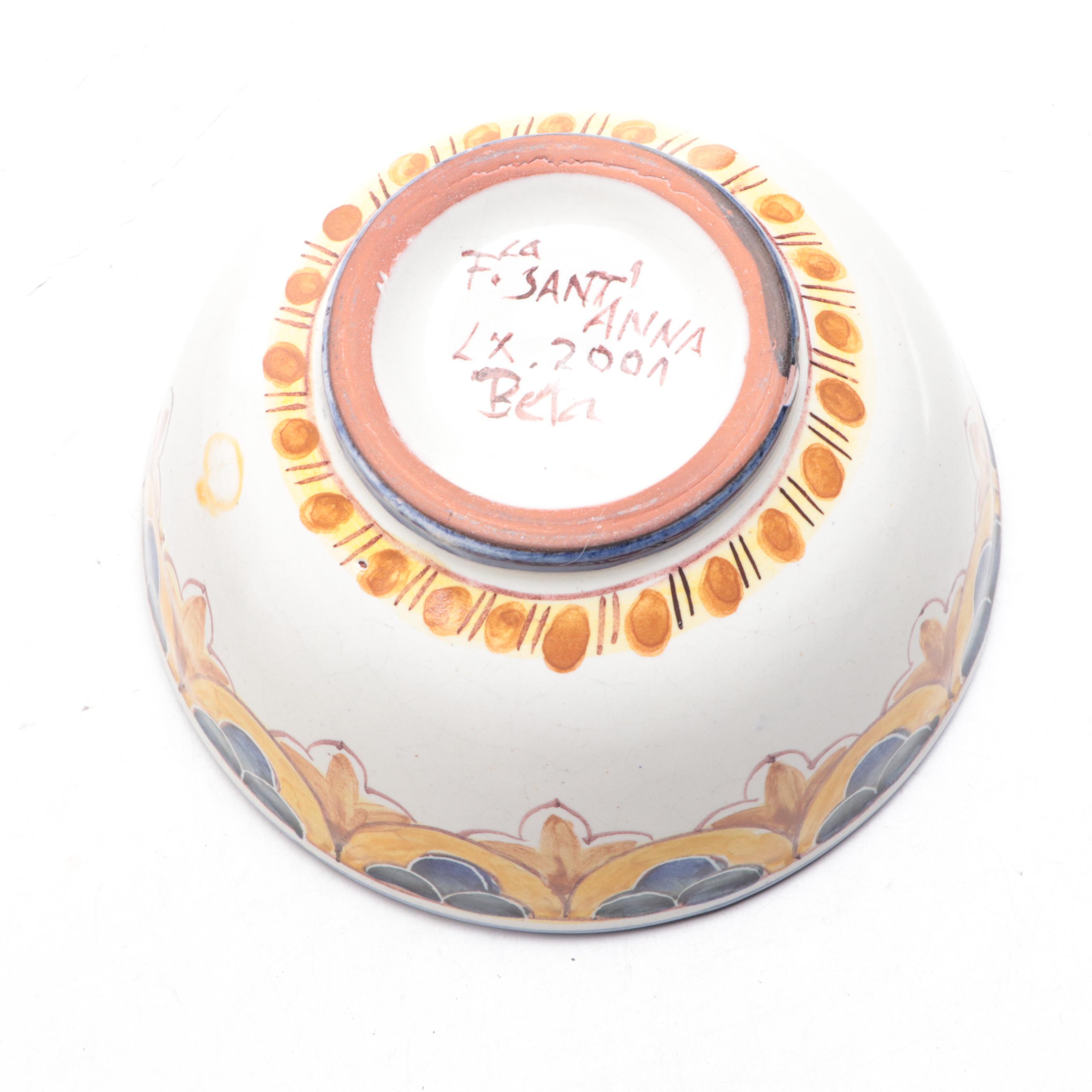 Fitz and Floyd Old World Rabbit Candle Holder with Hand-Painted Pottery Bowl