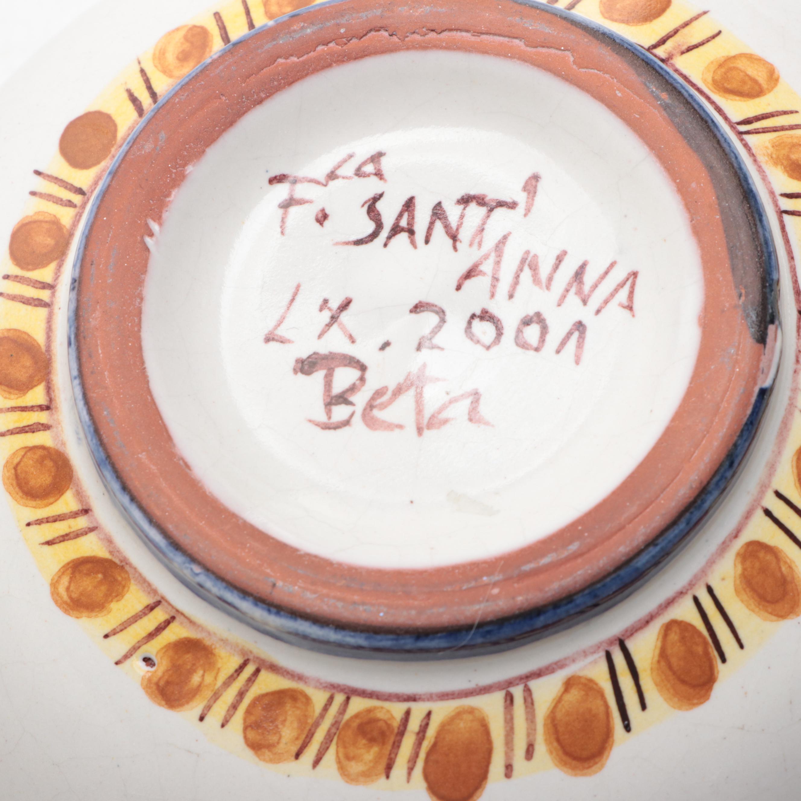 Fitz and Floyd Old World Rabbit Candle Holder with Hand-Painted Pottery Bowl