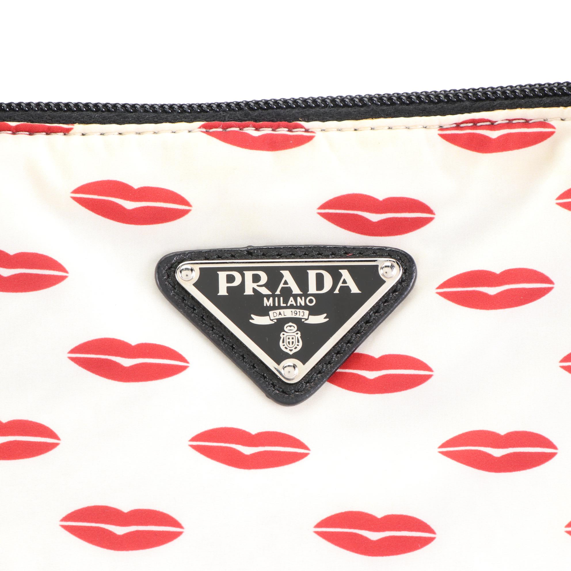 Prada Lip Stamp Zip Tote in Nylon with Leather Trim