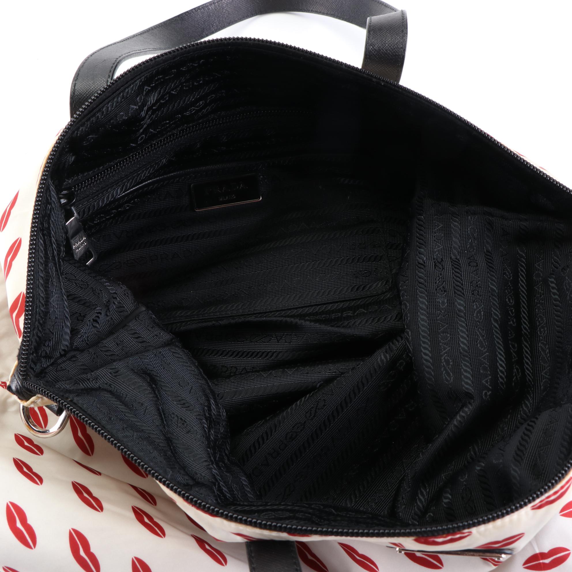 Prada Lip Stamp Zip Tote in Nylon with Leather Trim