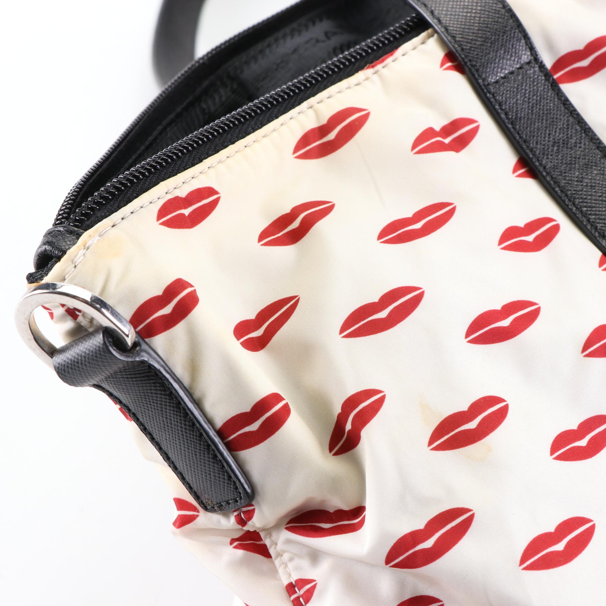 Prada Lip Stamp Zip Tote in Nylon with Leather Trim