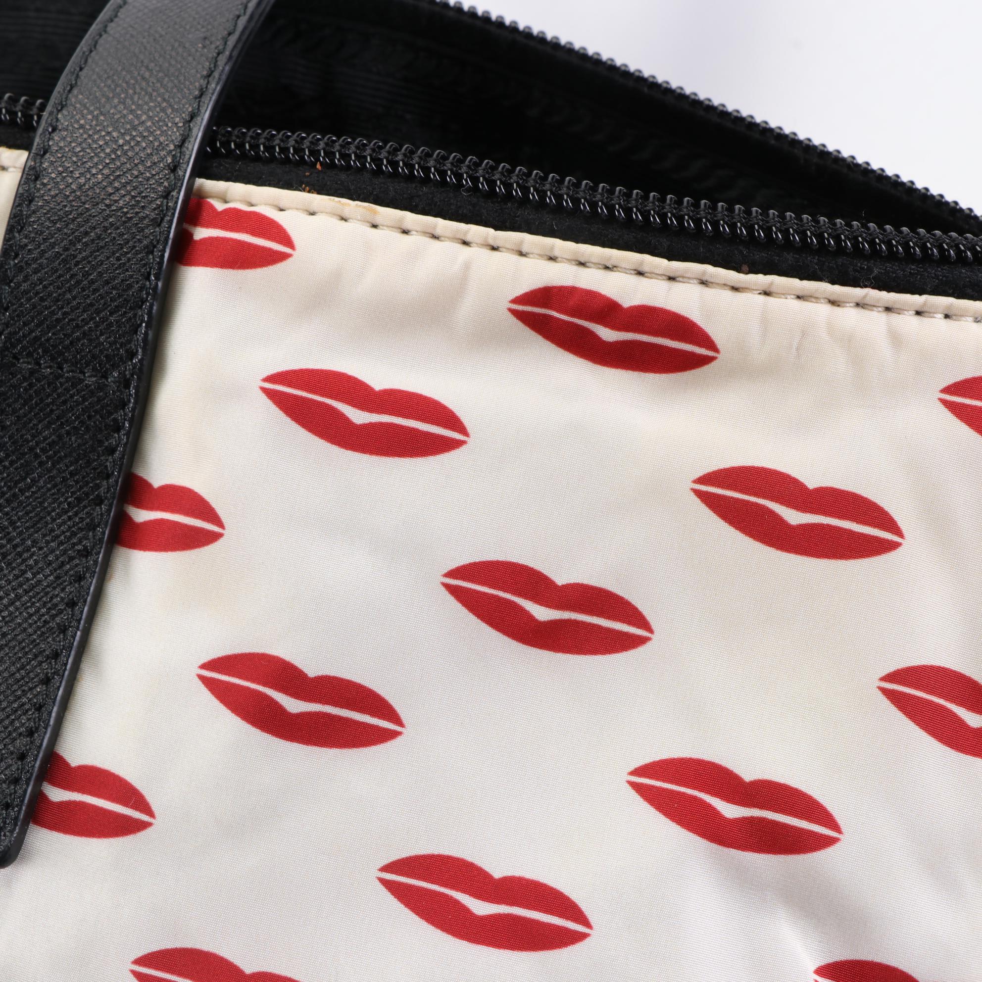 Prada Lip Stamp Zip Tote in Nylon with Leather Trim