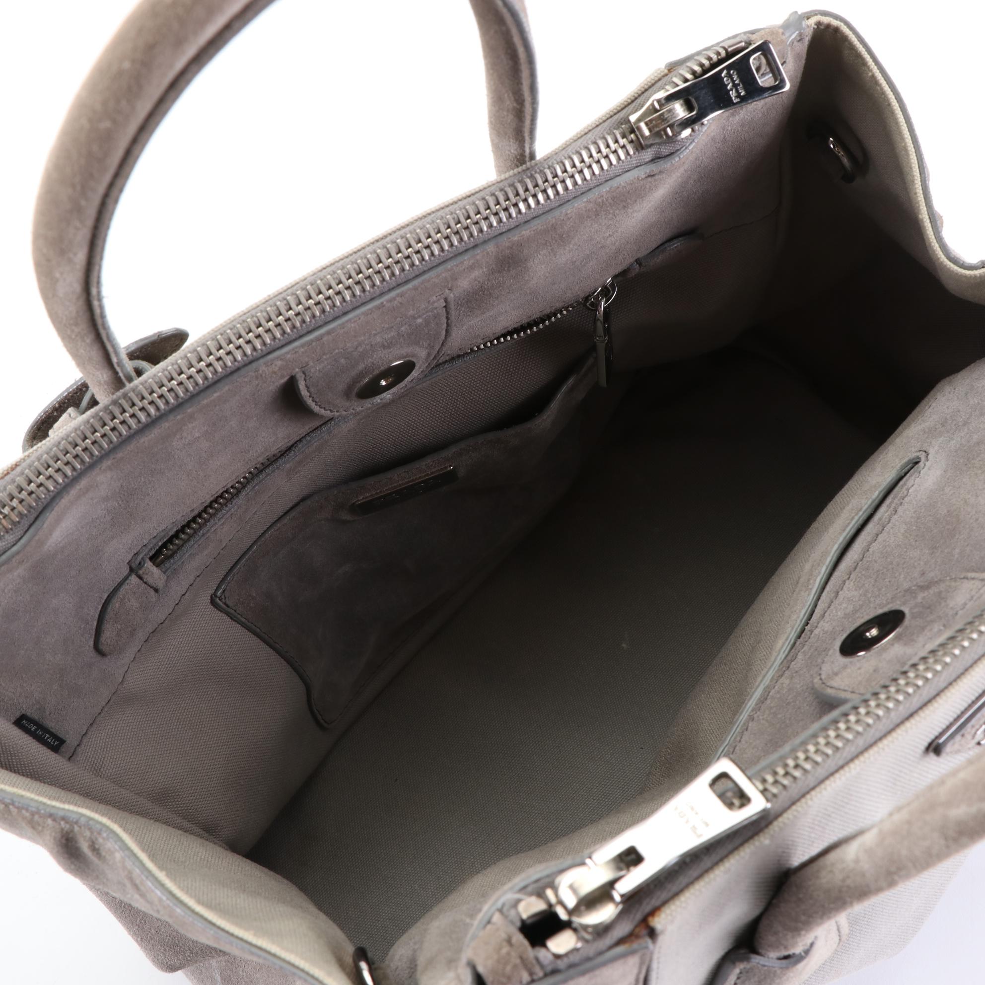 Prada Double Zip Handbag in Suede and Canvas