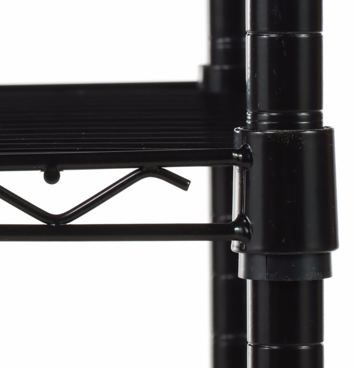 Two Three-Tiered Wire Storage Shelves With Easy Reach Step Stool