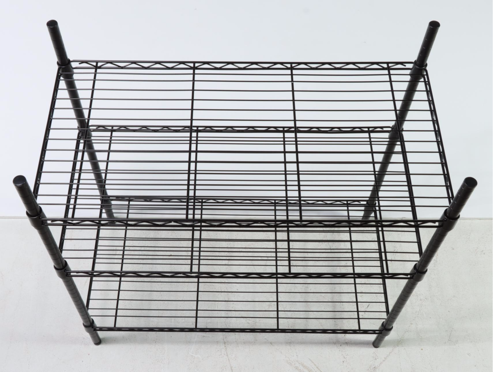 Two Three-Tiered Wire Storage Shelves With Easy Reach Step Stool