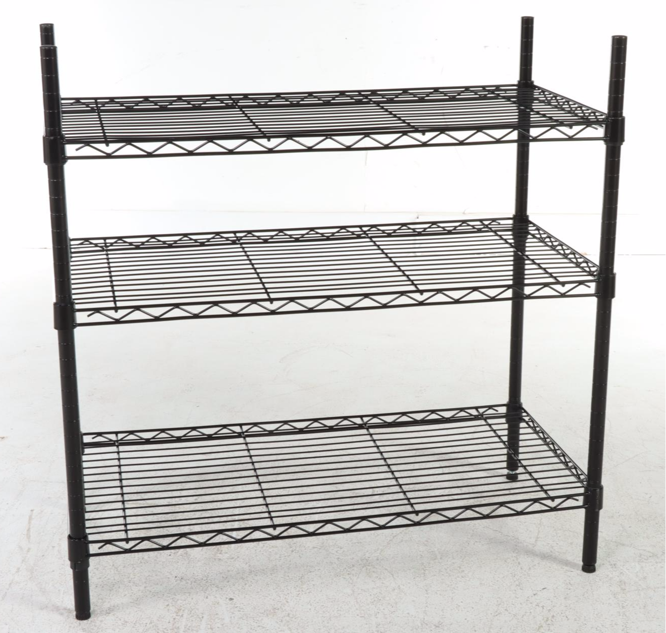 Two Three-Tiered Wire Storage Shelves With Easy Reach Step Stool
