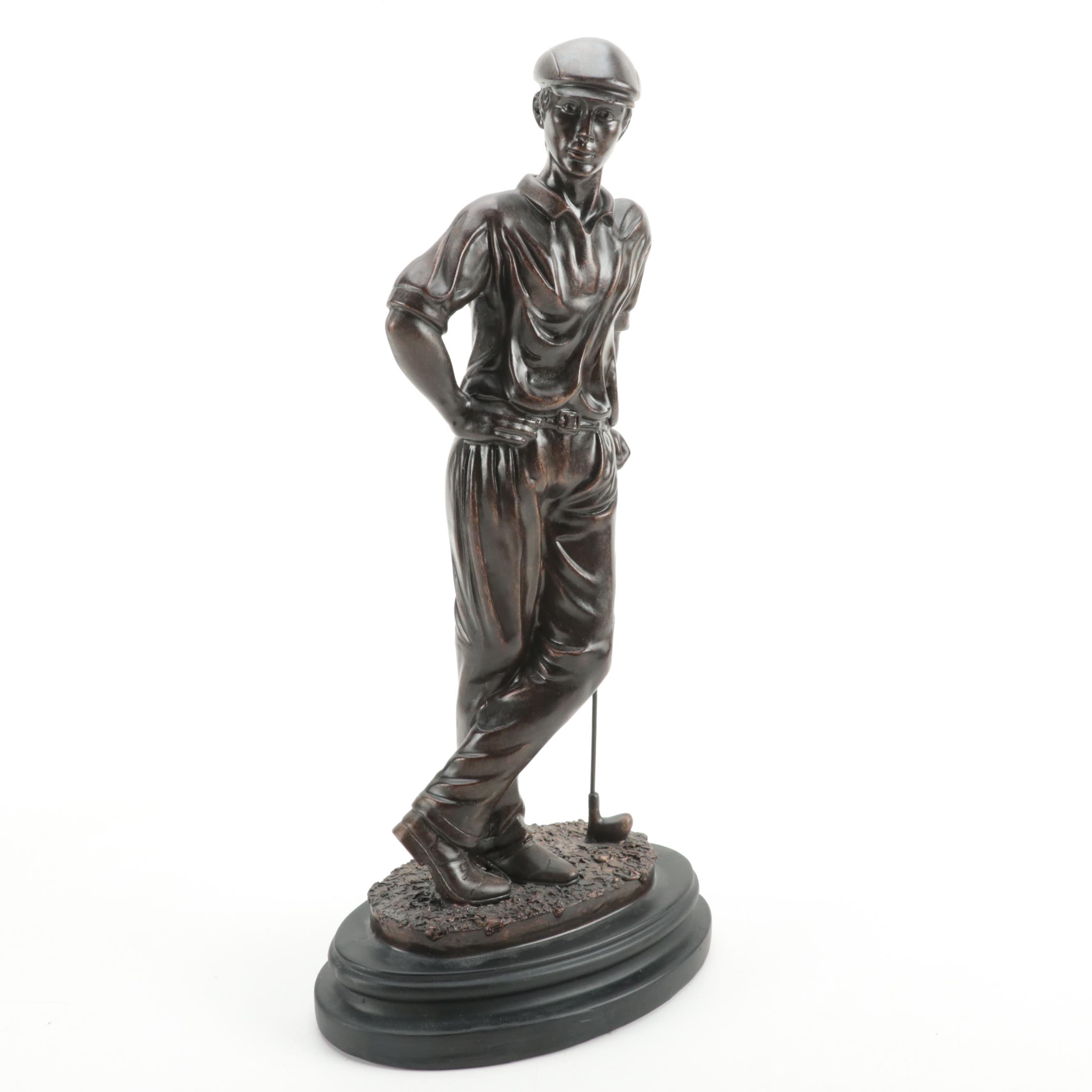 Bronze Finished Resin Figure of Golfer