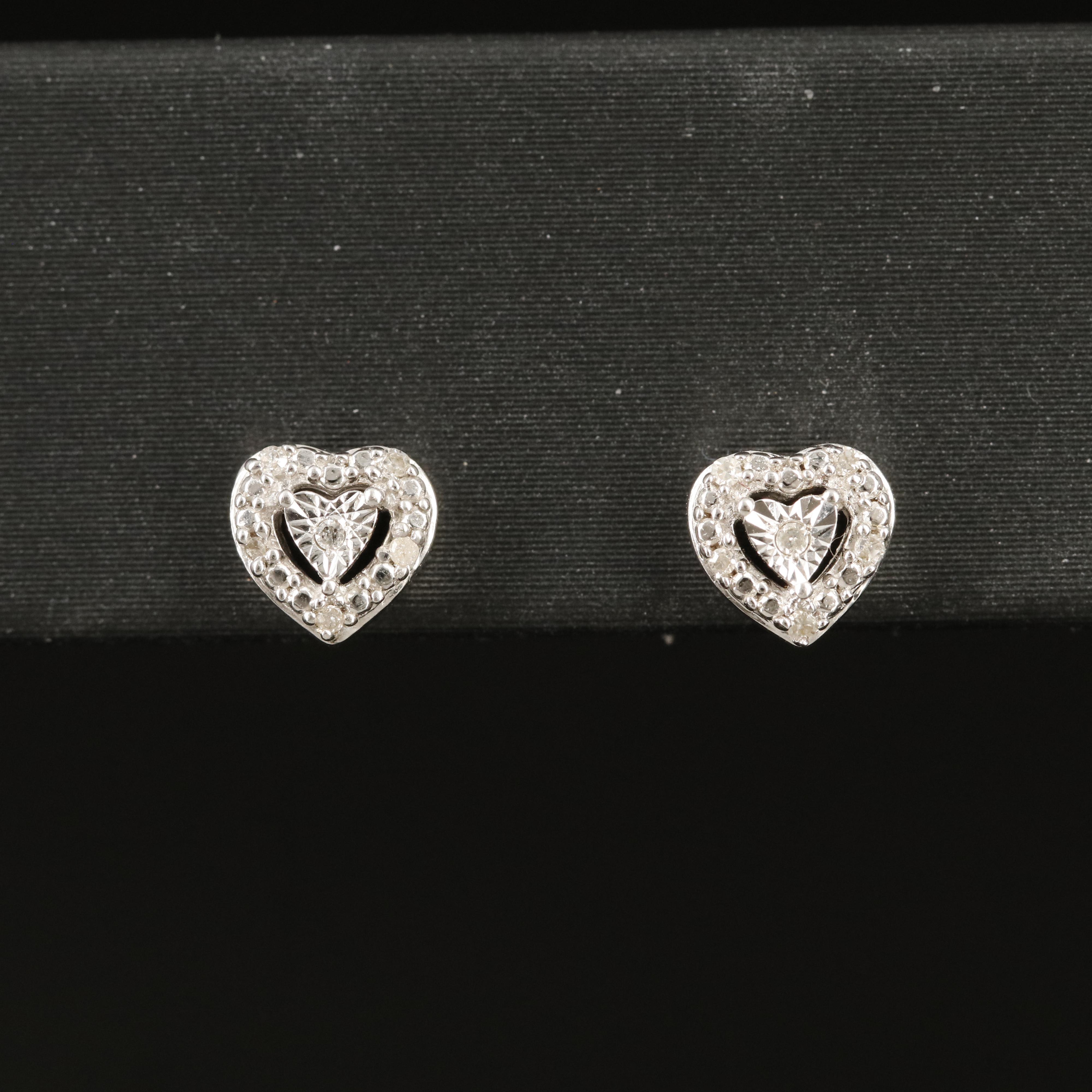 Sterling Diamond Heart Stud Earrings