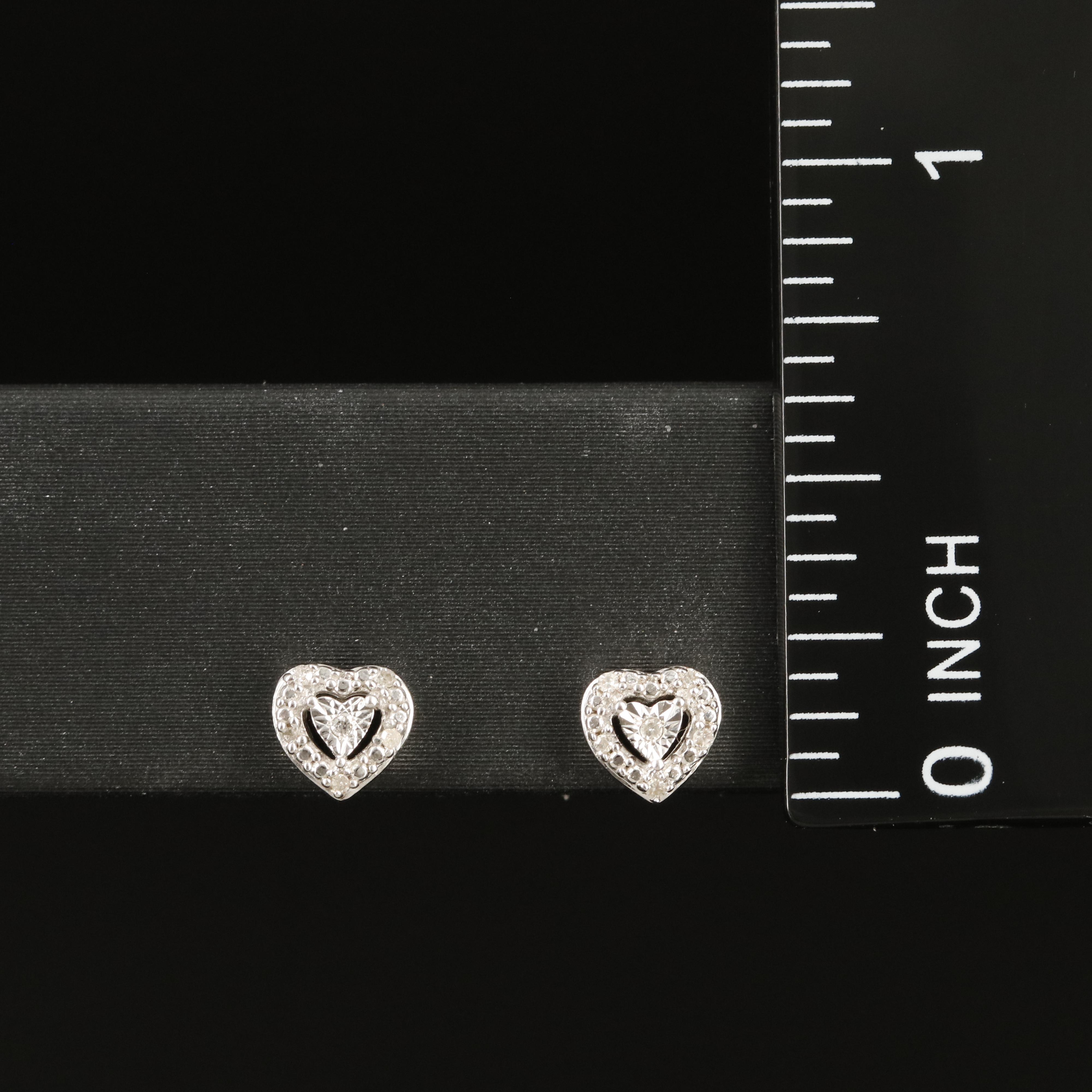 Sterling Diamond Heart Stud Earrings
