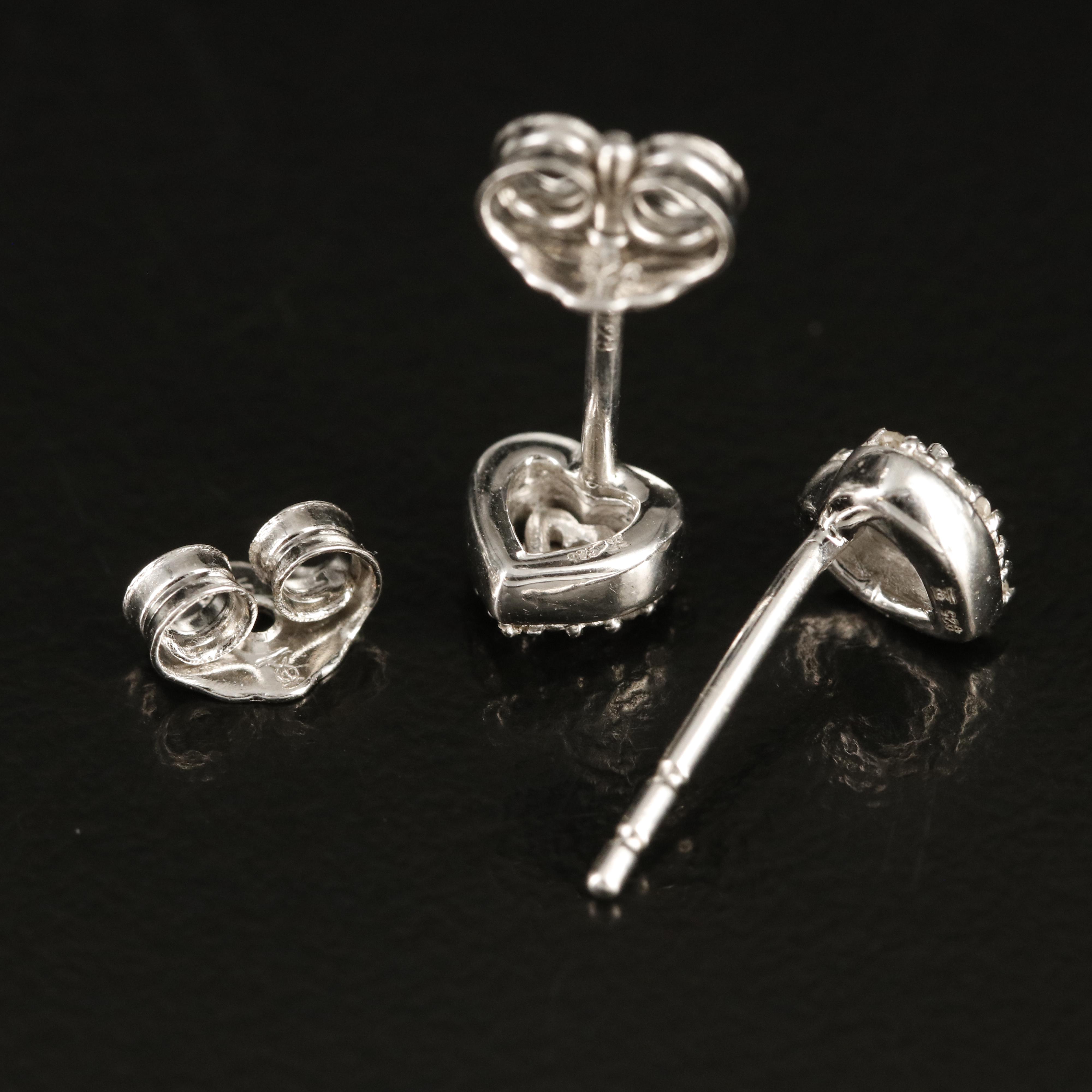 Sterling Diamond Heart Stud Earrings