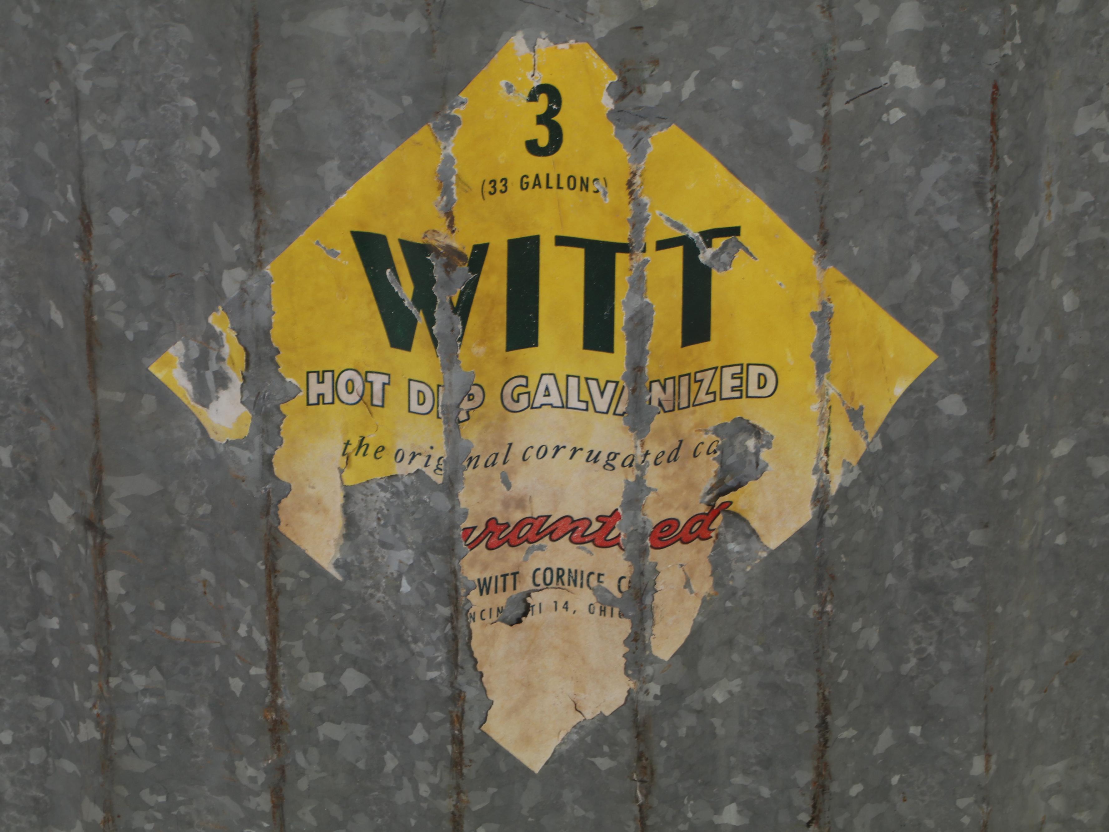 Witt 33 Gallon Galvanized Trash Can, Late 20th Century