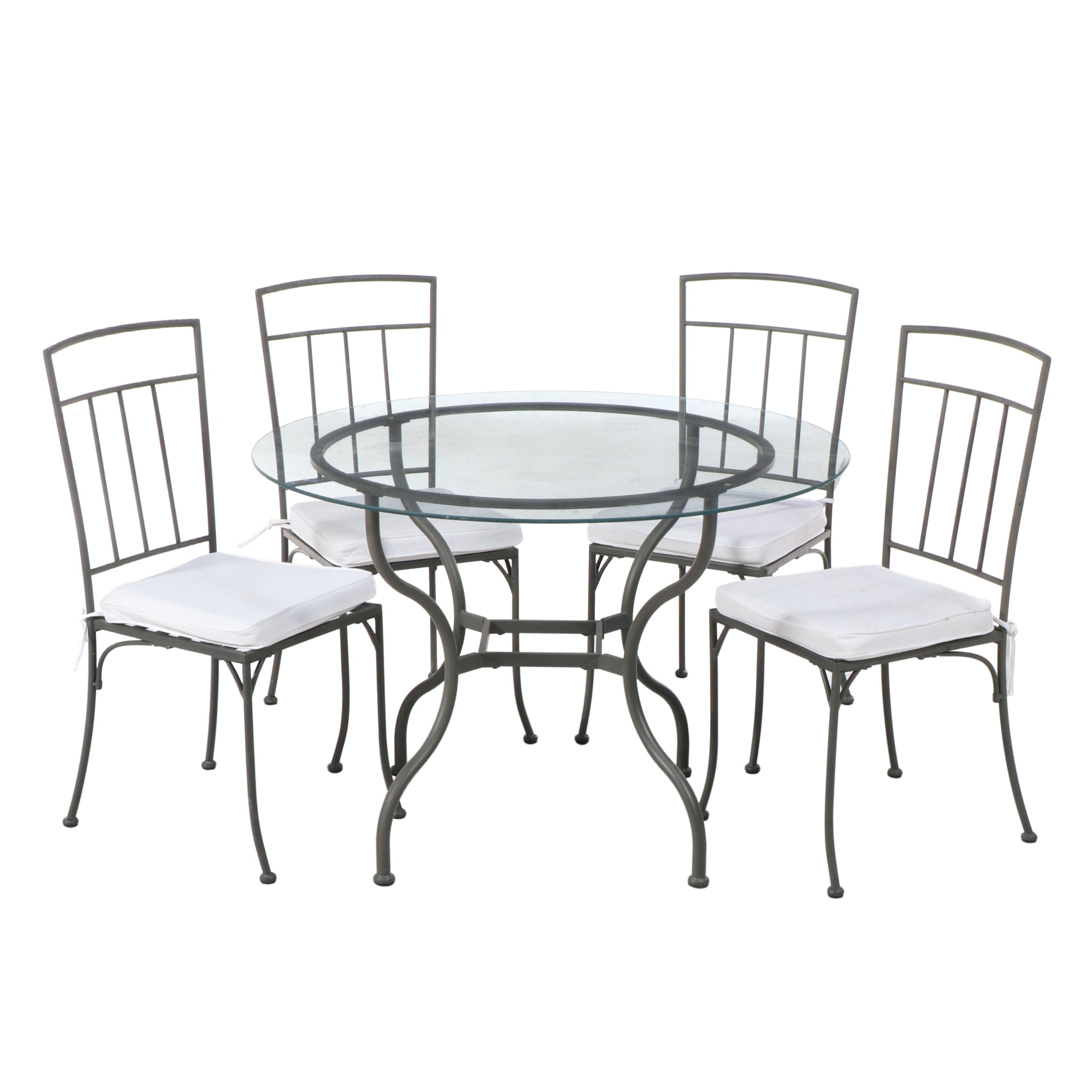 Four IKEA Oleby Metal Dining Chairs with Glass-Top Metal Table
