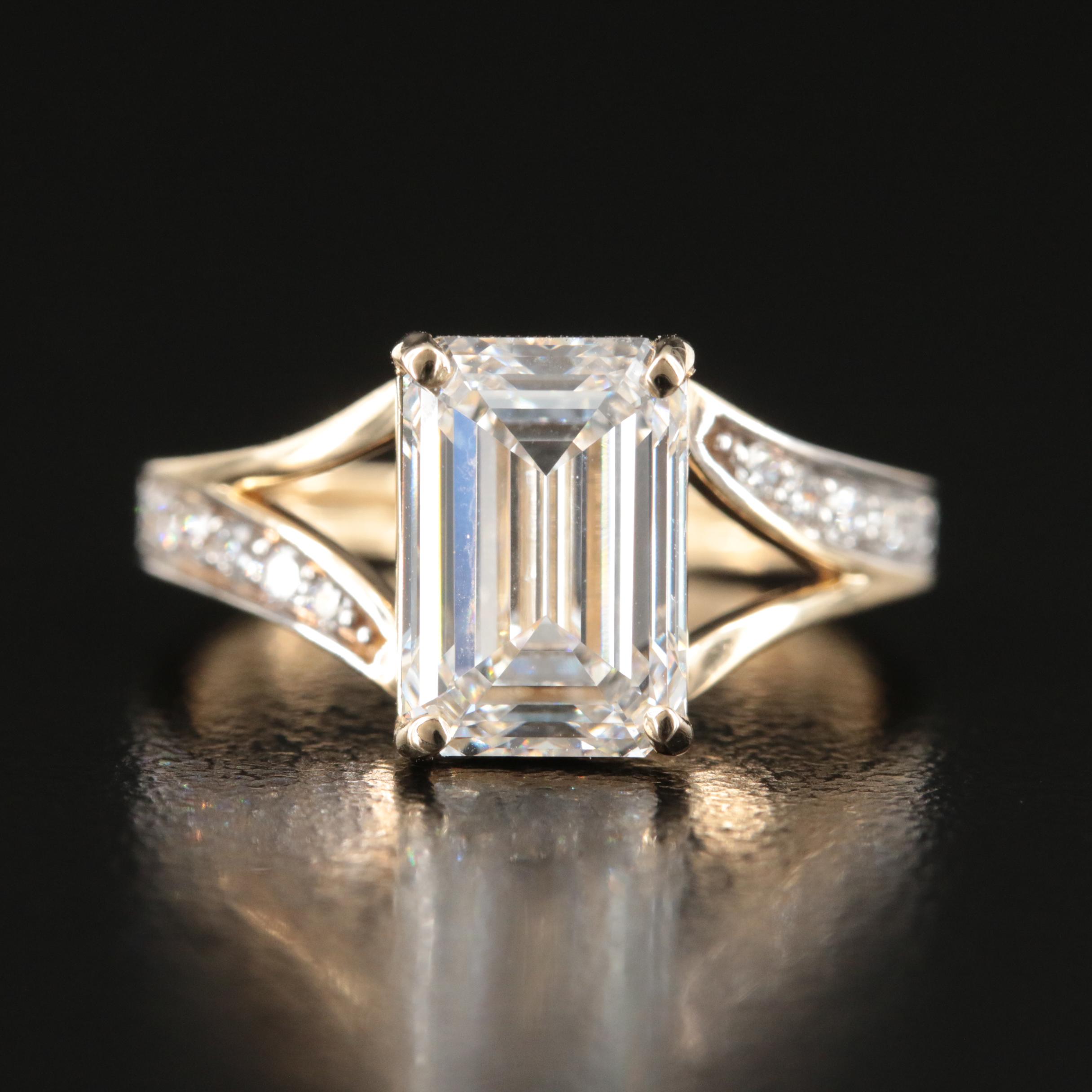 14K 3.21 CTW Lab Grown Diamond Split Shoulder Ring with IGI Report