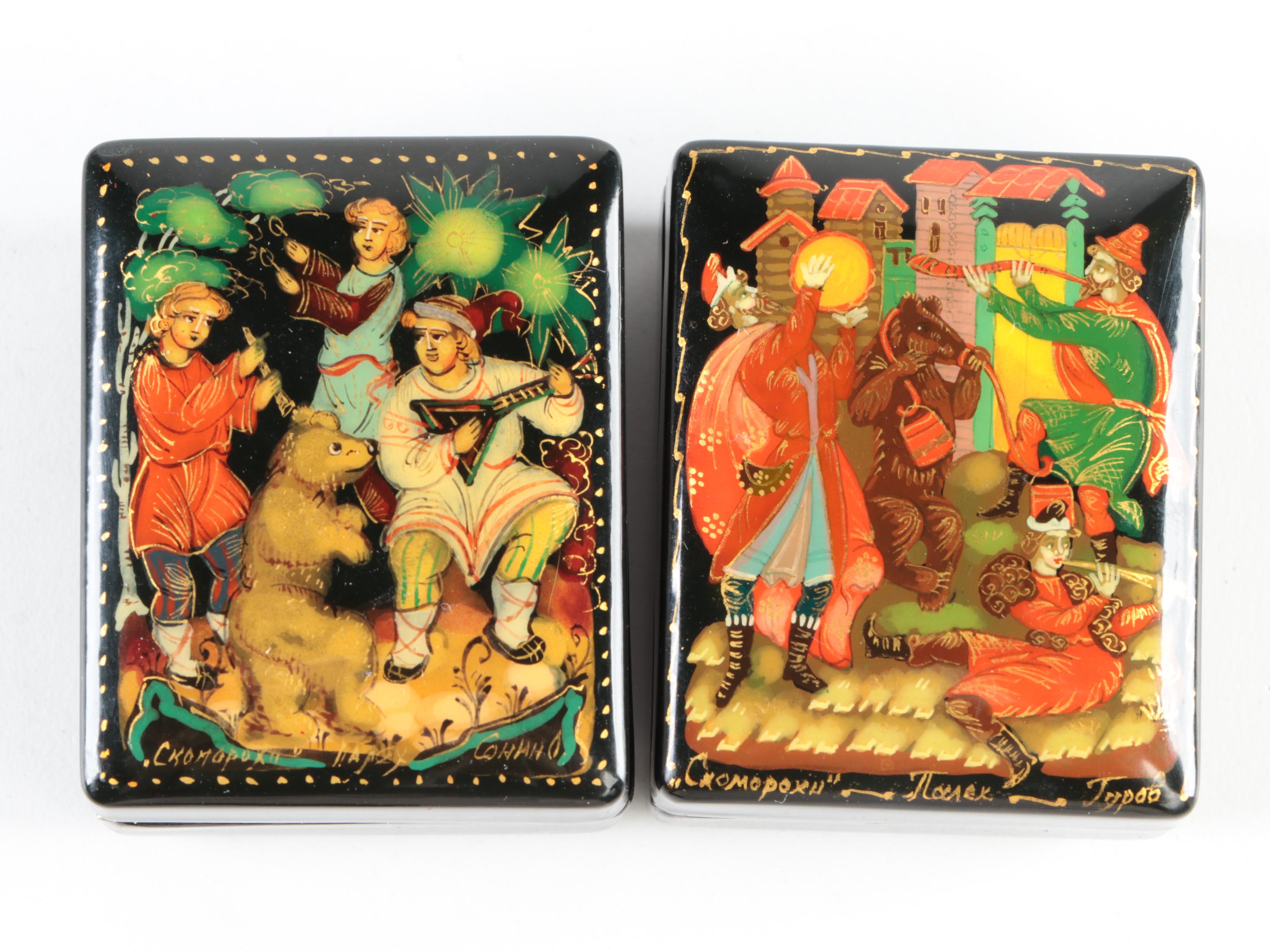 Russian Palekh Hand-Painted Folktale Lacquerware Boxes