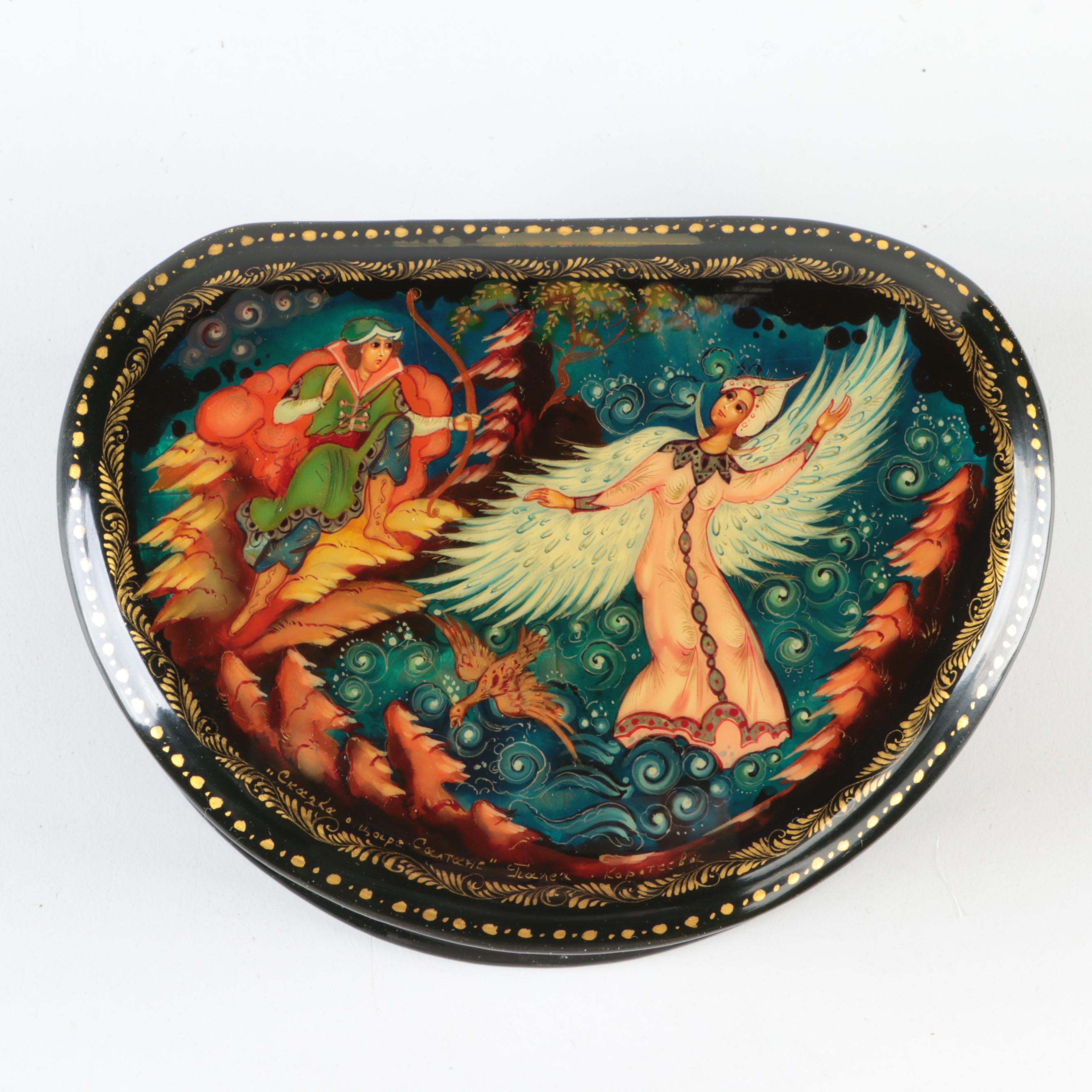Russian Palekh "Kiss" and Other Painted Miniature Lacquerware Boxes