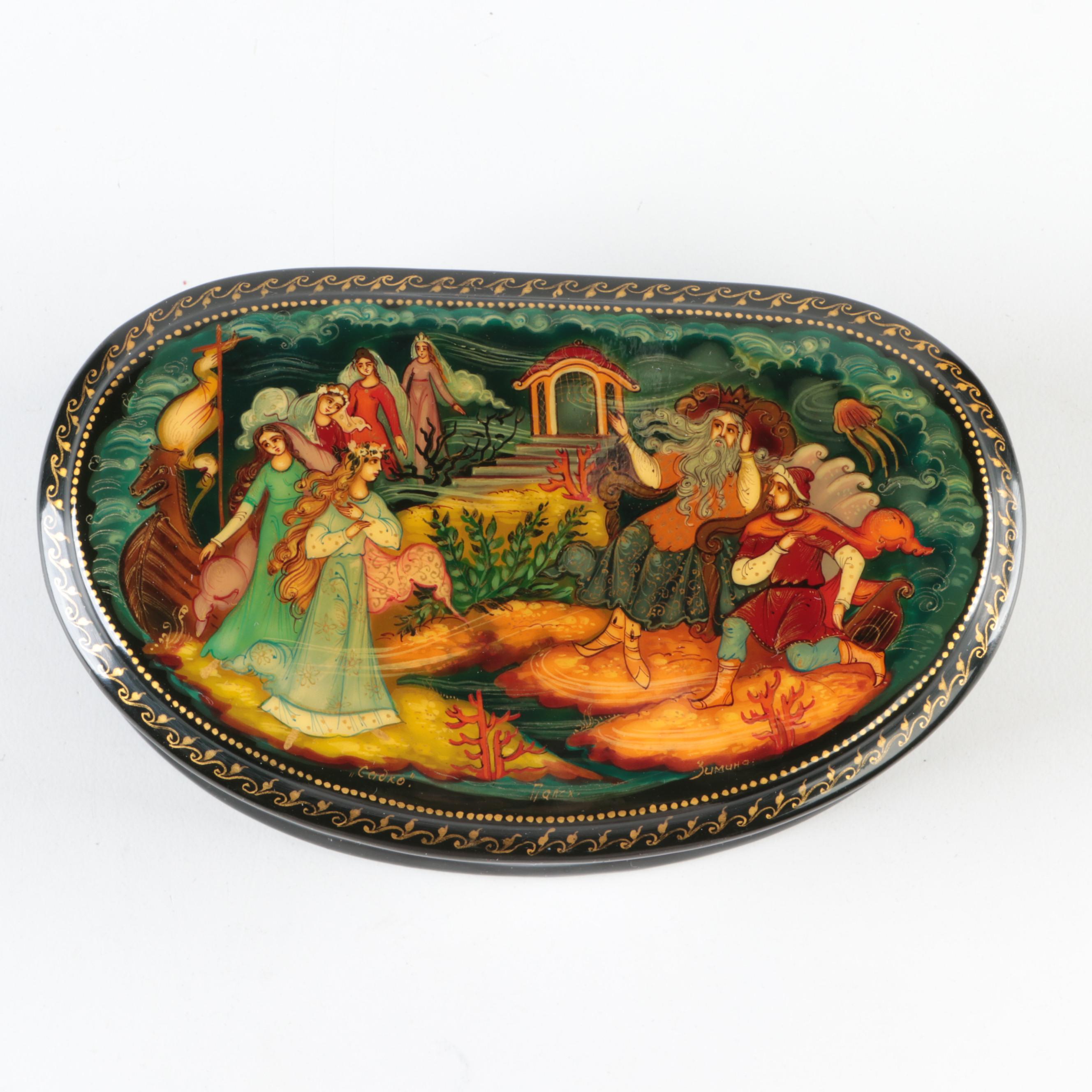 Russian Palekh "Kiss" and Other Painted Miniature Lacquerware Boxes