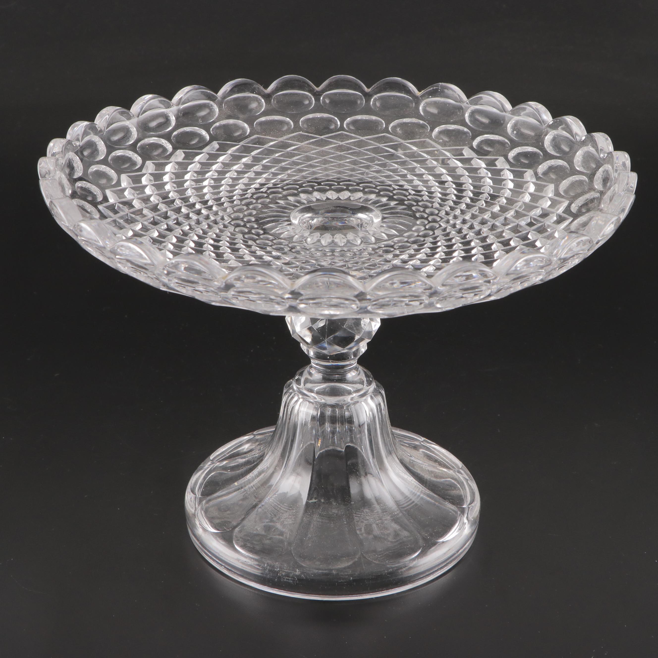 EAPG Bead and Diamond Cake Stand with Crystal Lidded Jar and Bowl