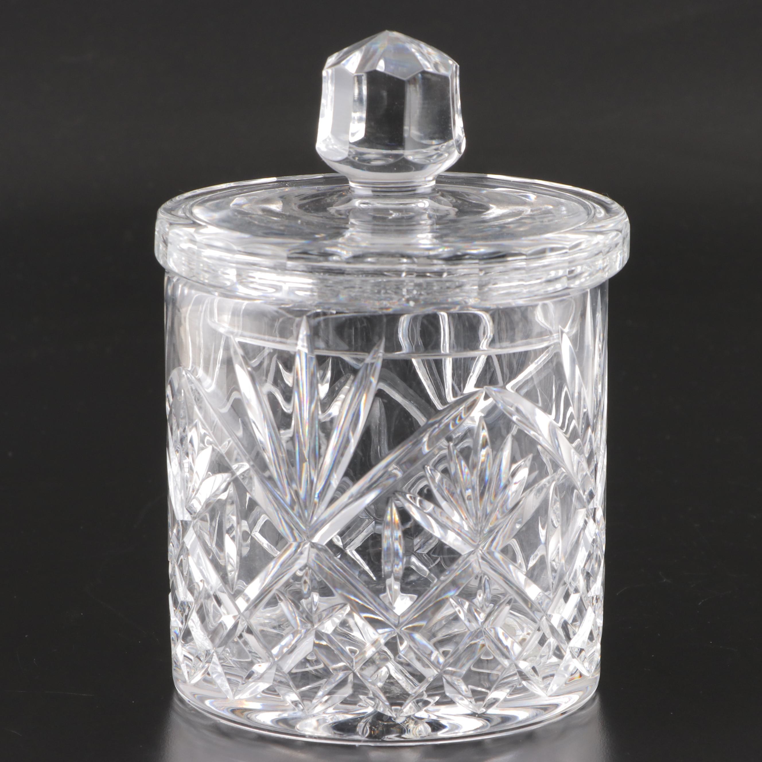 EAPG Bead and Diamond Cake Stand with Crystal Lidded Jar and Bowl