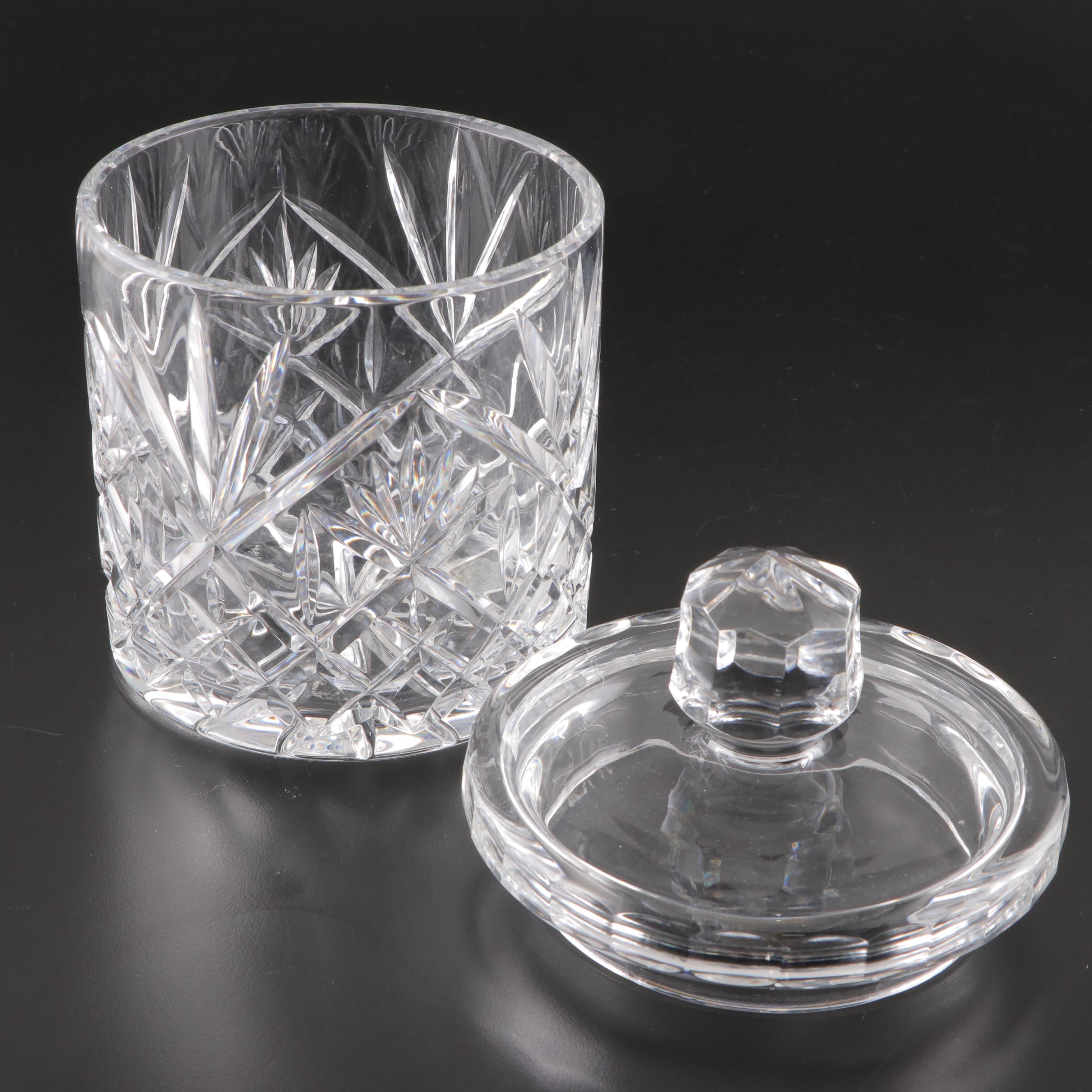 EAPG Bead and Diamond Cake Stand with Crystal Lidded Jar and Bowl
