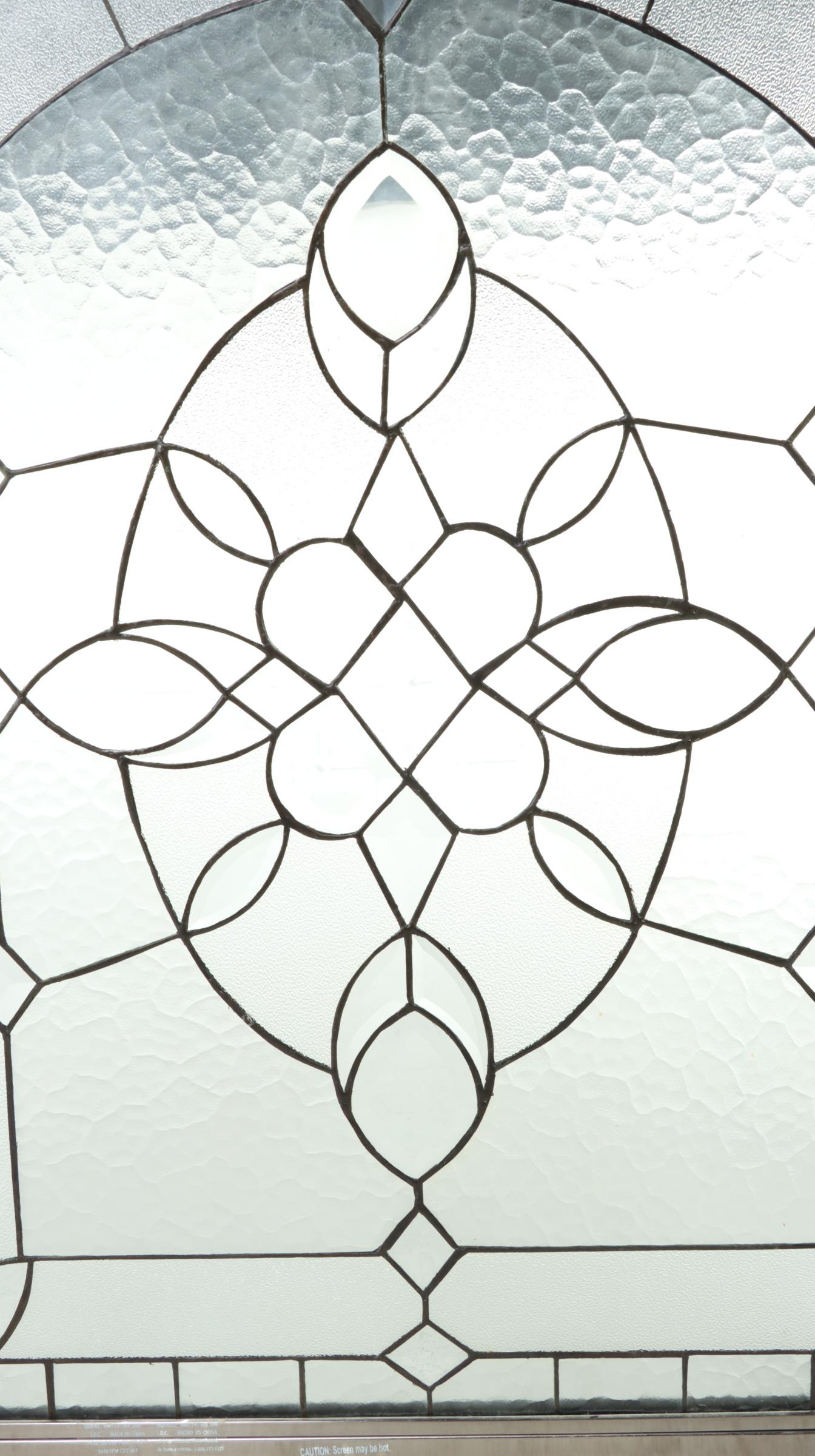 Brushed Metal and Leaded Glass Three-Panel Fireplace Screen